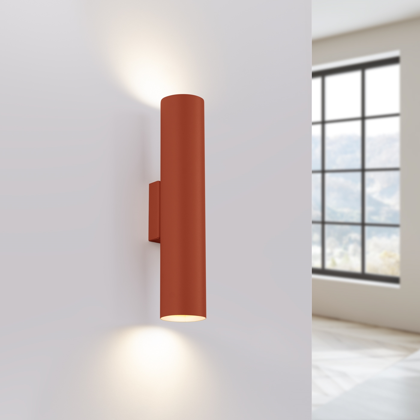 Laguna Up & Down Cylinder Wall Light, Terracotta Red, 2 Lamp, GU10, 30cm Height