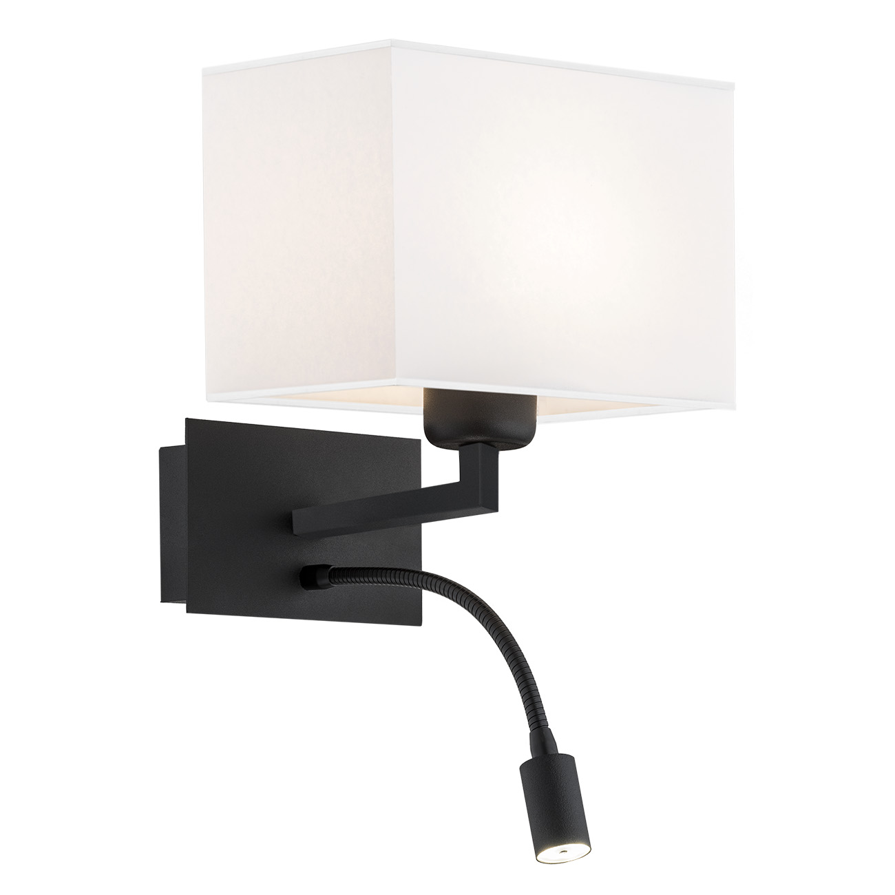 Laryi Bedside Wall Lamp, 2 Light, Adjustable LED, 3000k, Black, White Shade