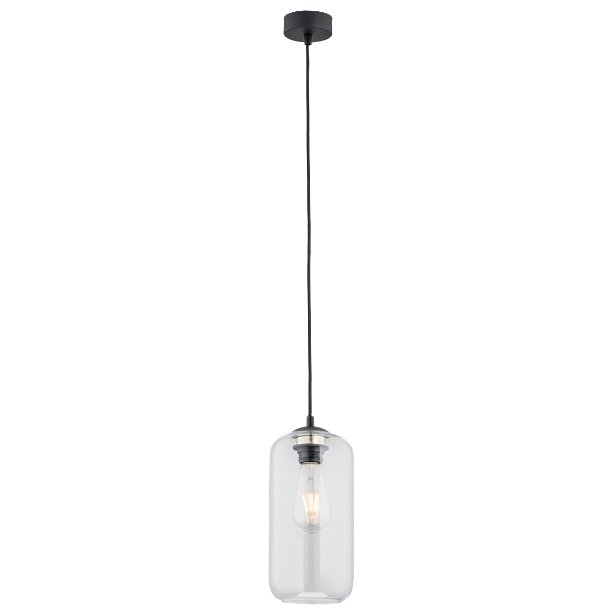 Limera Pendant Light, Cylinder Clear Glass, Black, 1 Lamp, 14cm