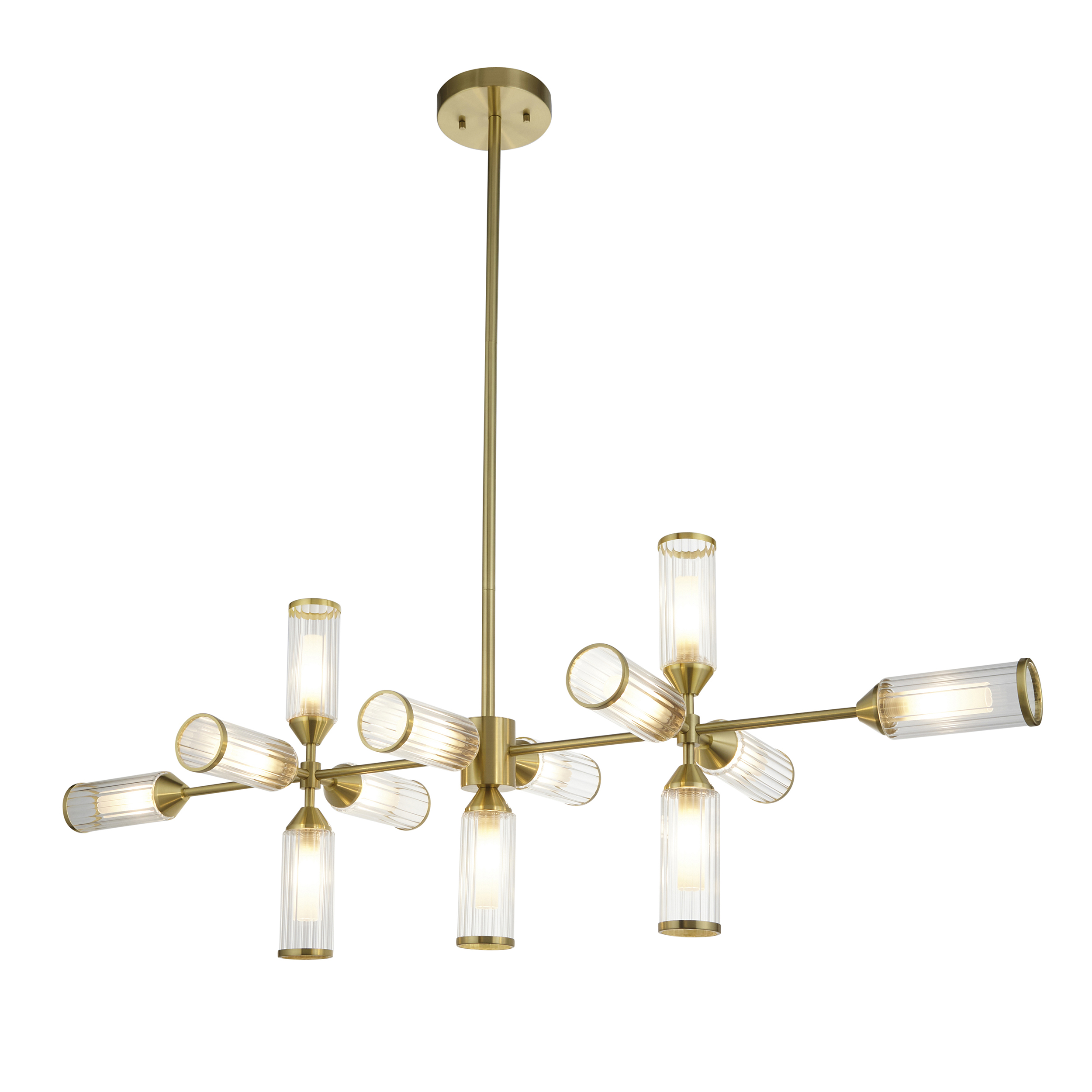 Mauris Linear Pendant Lamp, Ribbed Glass, Brass, 118cm