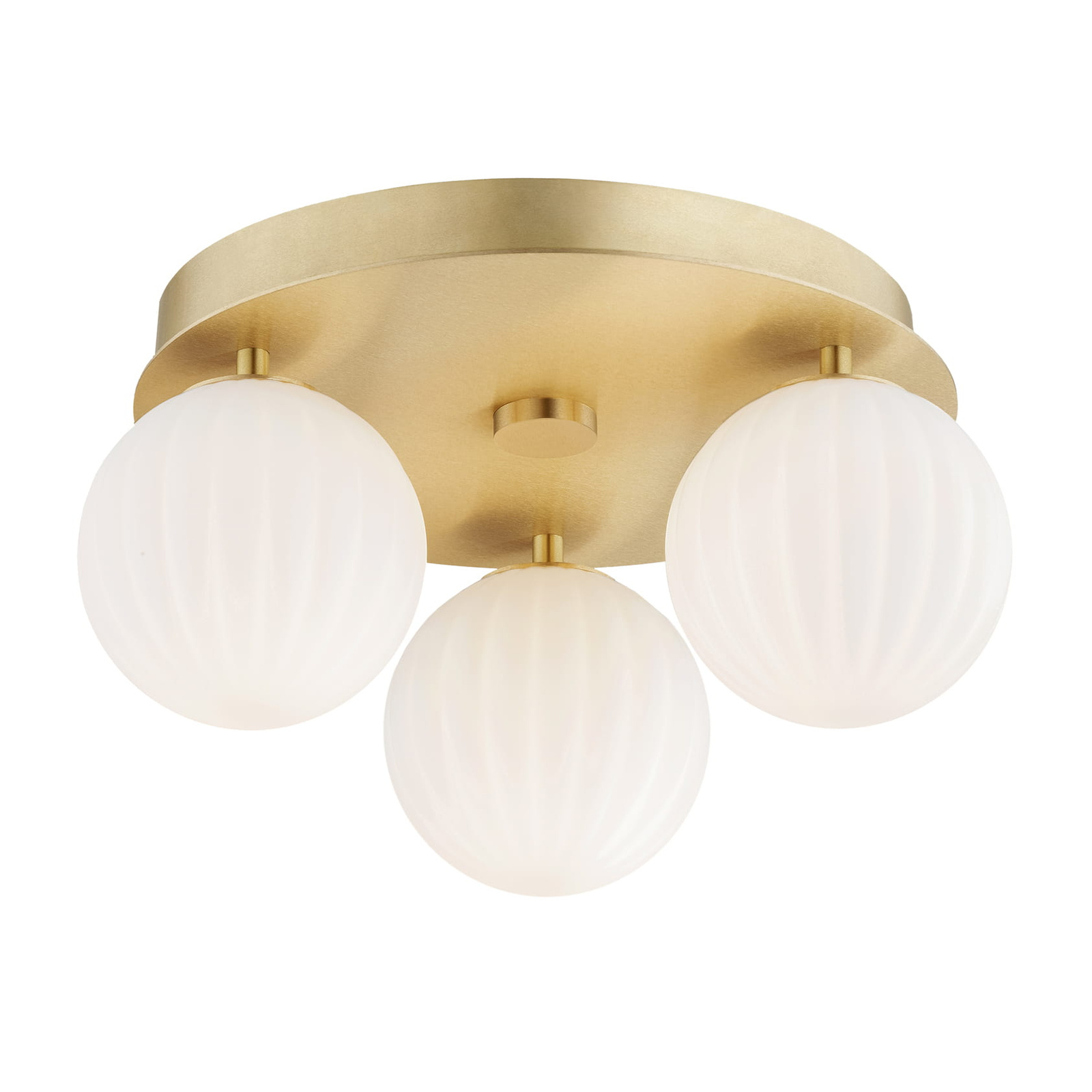 Loma Flush Ceiling Light, Brass, 3 Lamp, Opal Glass, 34cm