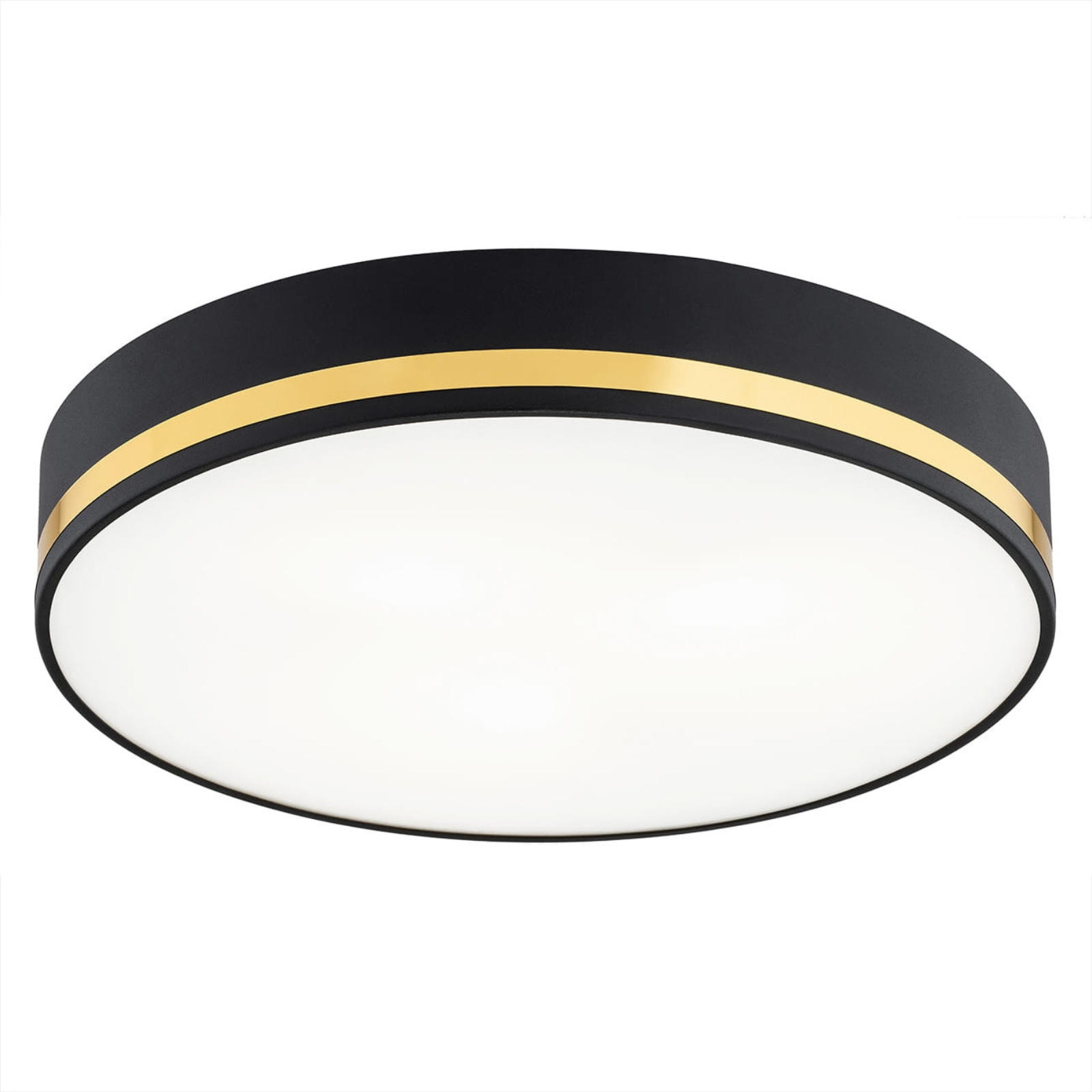 Erome Medium Flush Ceiling Light, Black & Gold, 2 Lamp, 35cm Width