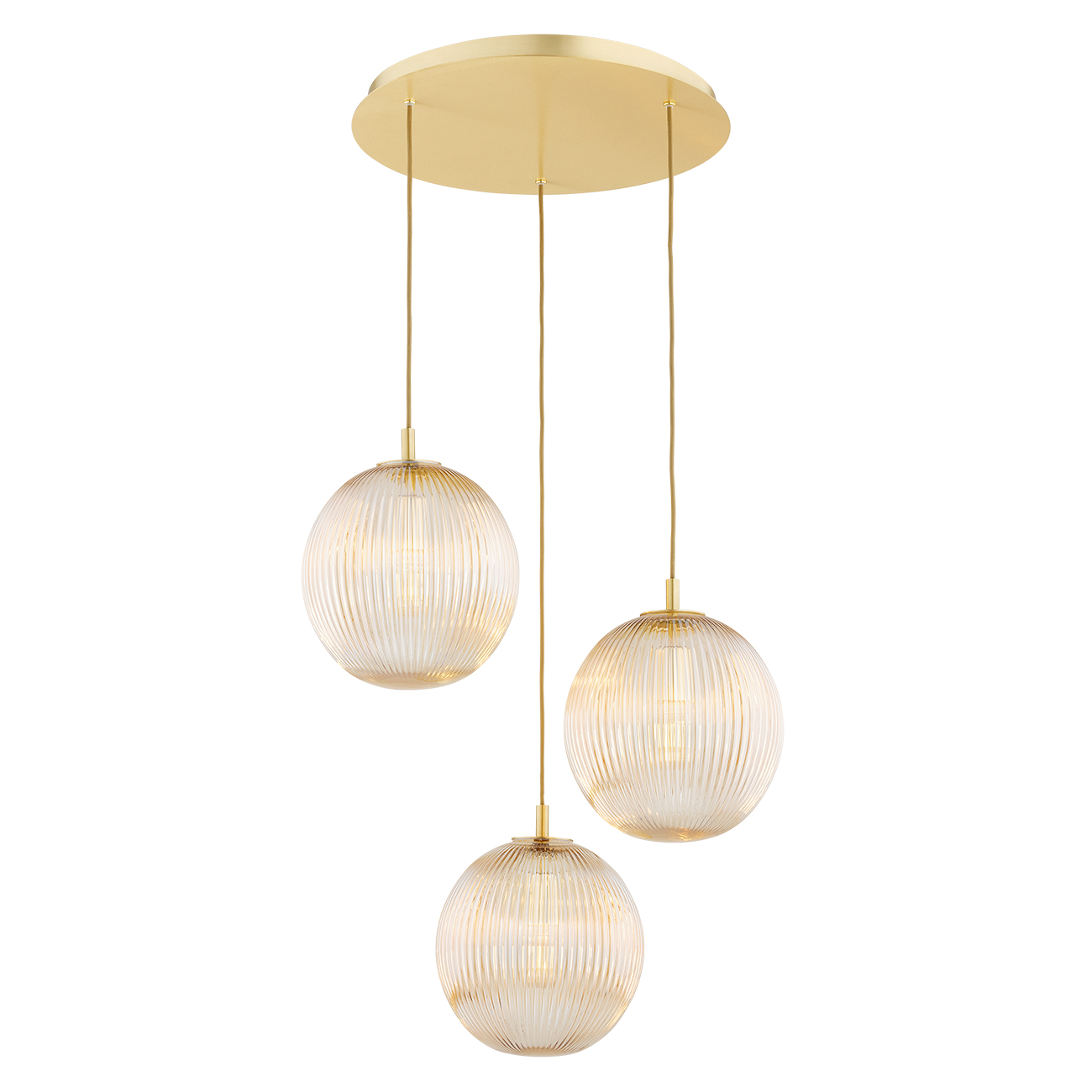 Loma 3 Light Pendant Lamp, Brass, Honey Lister Glass, 55cm