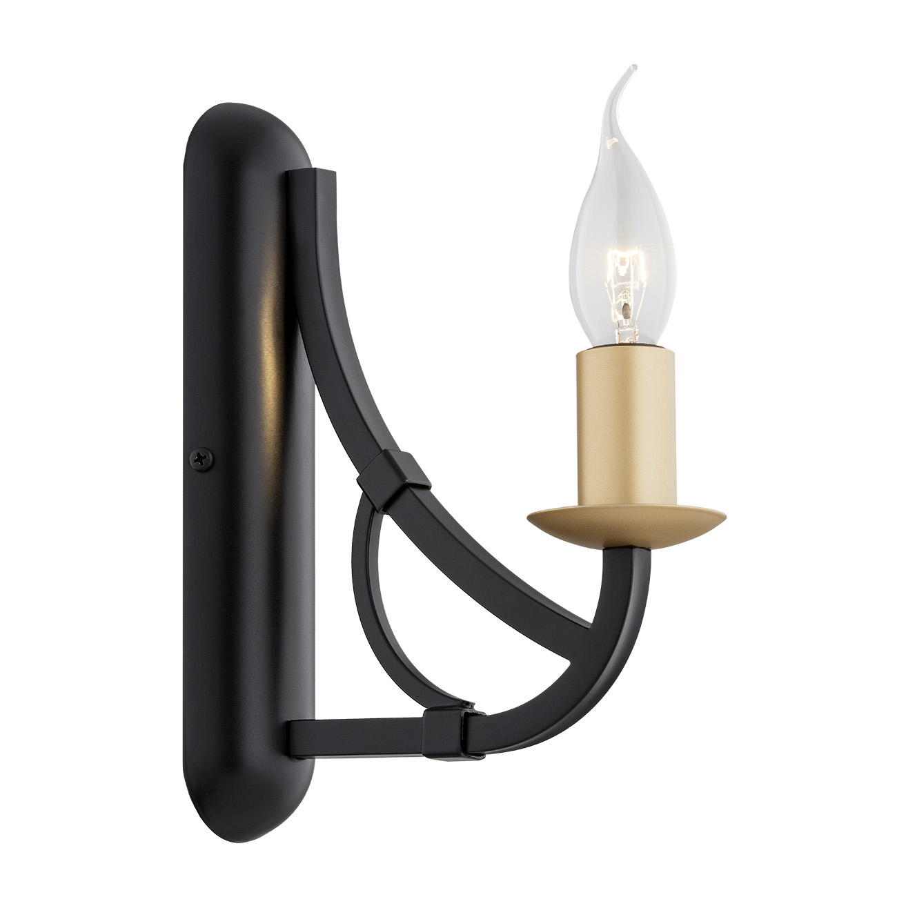 Loren Single Candle Wall Light, Black & Gold Painted Steel, 6.5cm Width