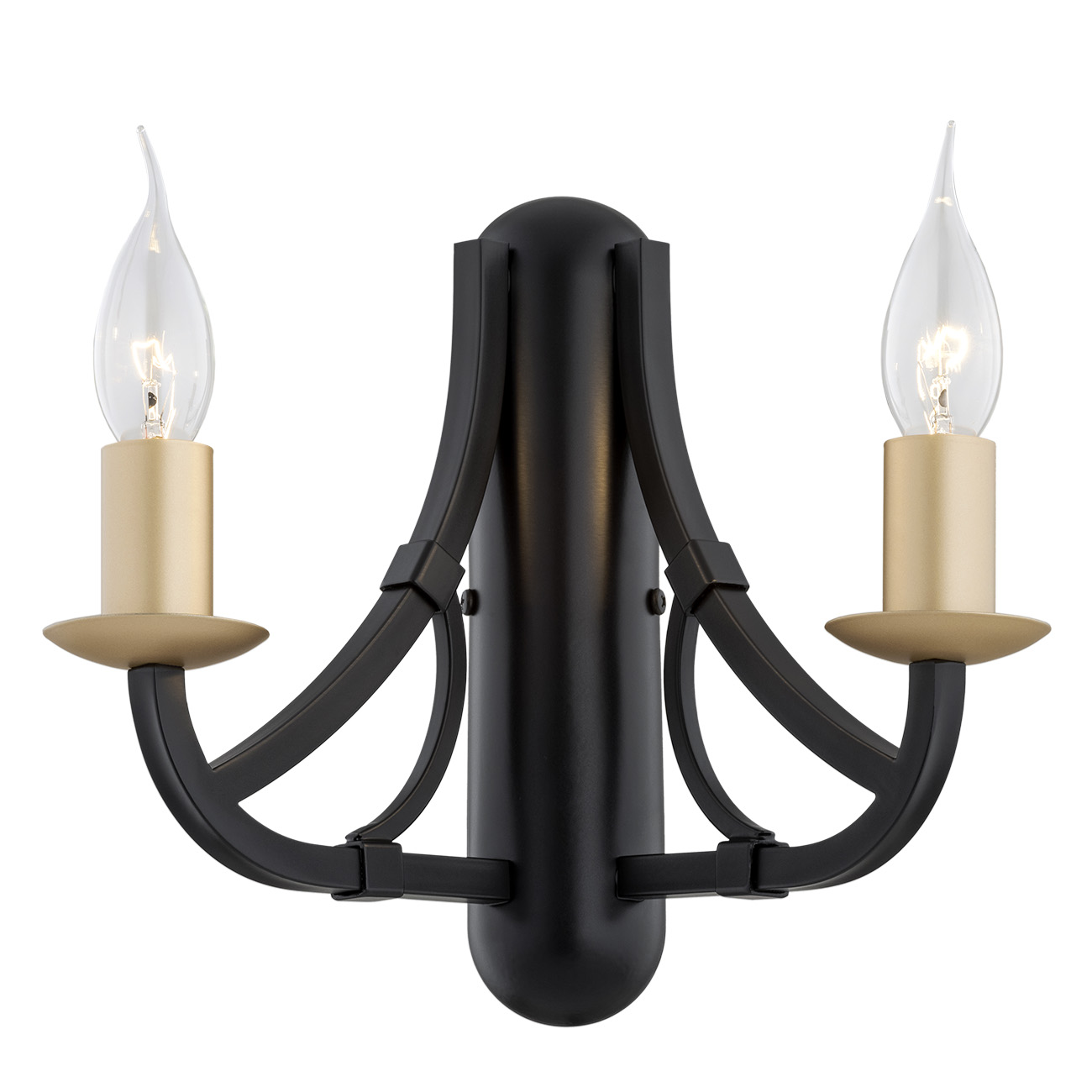 Loren 2 Light Candle Wall Lamp, Black & Gold Painted Steel, 28cm Width