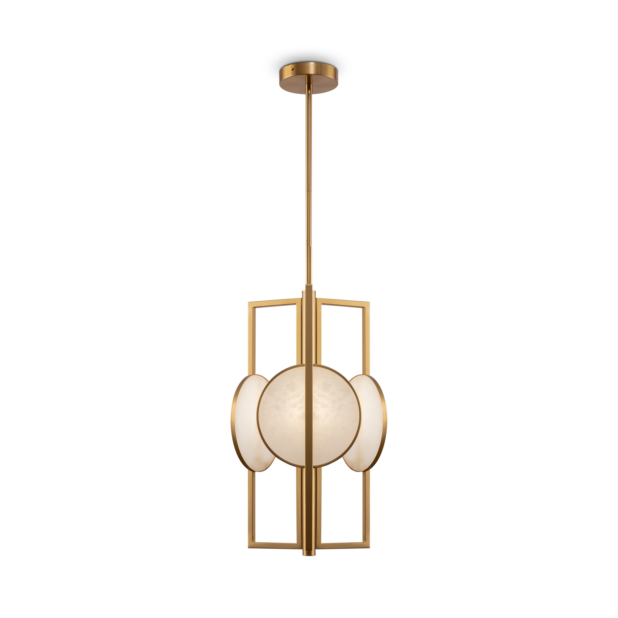 Marmo Alabaster Pendant Lamp, 3 Light, Brass Metal, 30.5cm Diameter