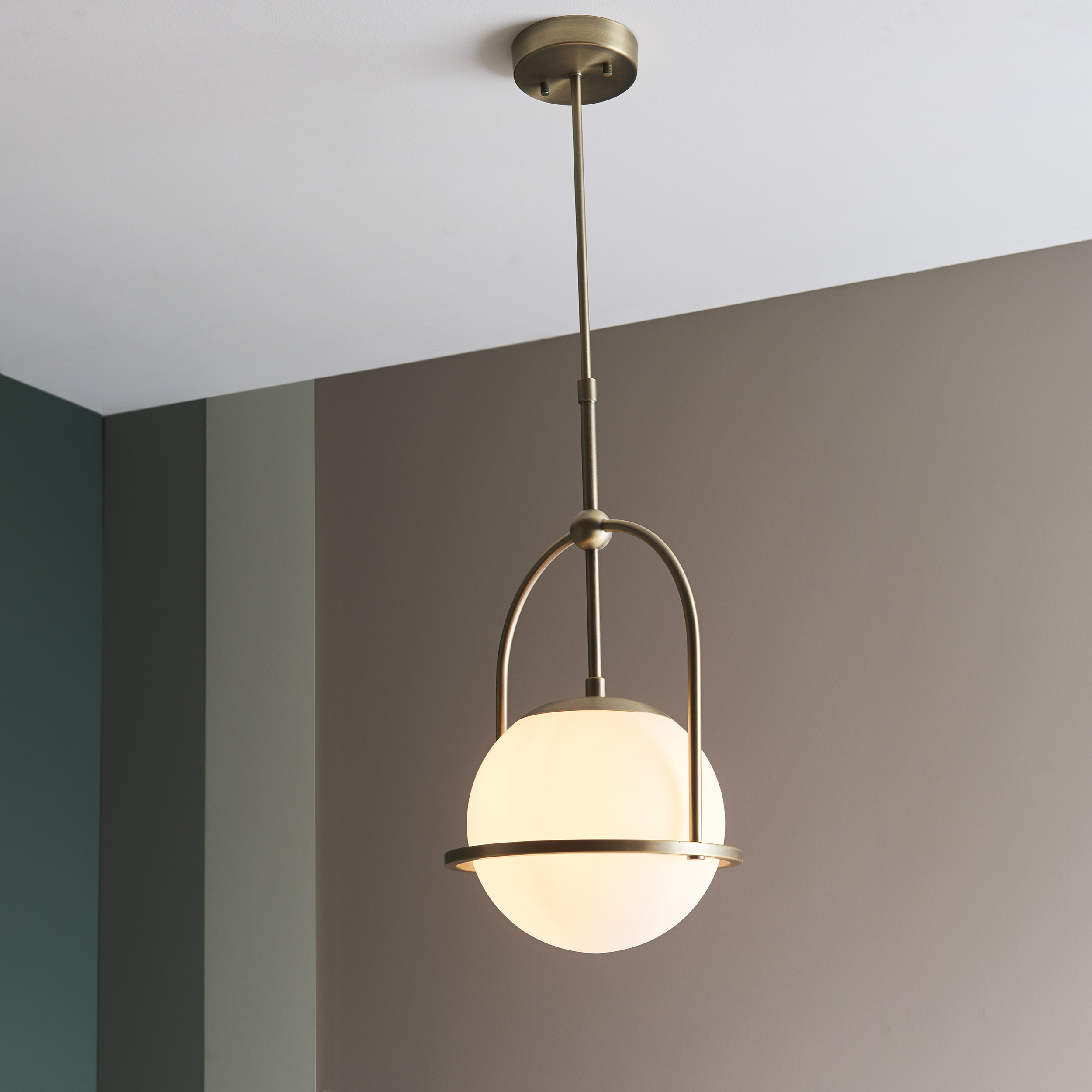 Felix Pendant Lamp, Antique Brass, Opal Glass, 27.5cm