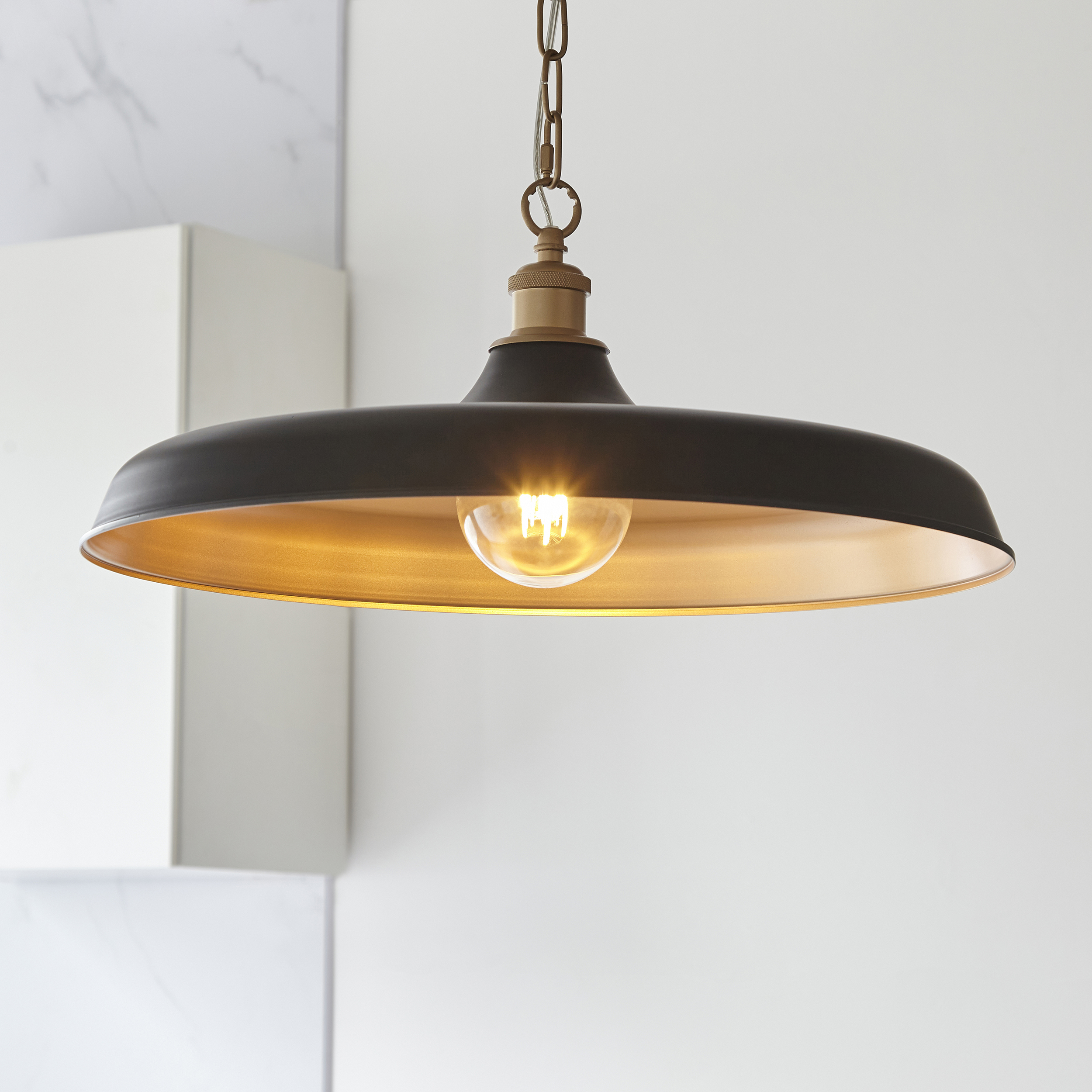 Verve Pendant Lamp, Black, Satin Gold, 50cm