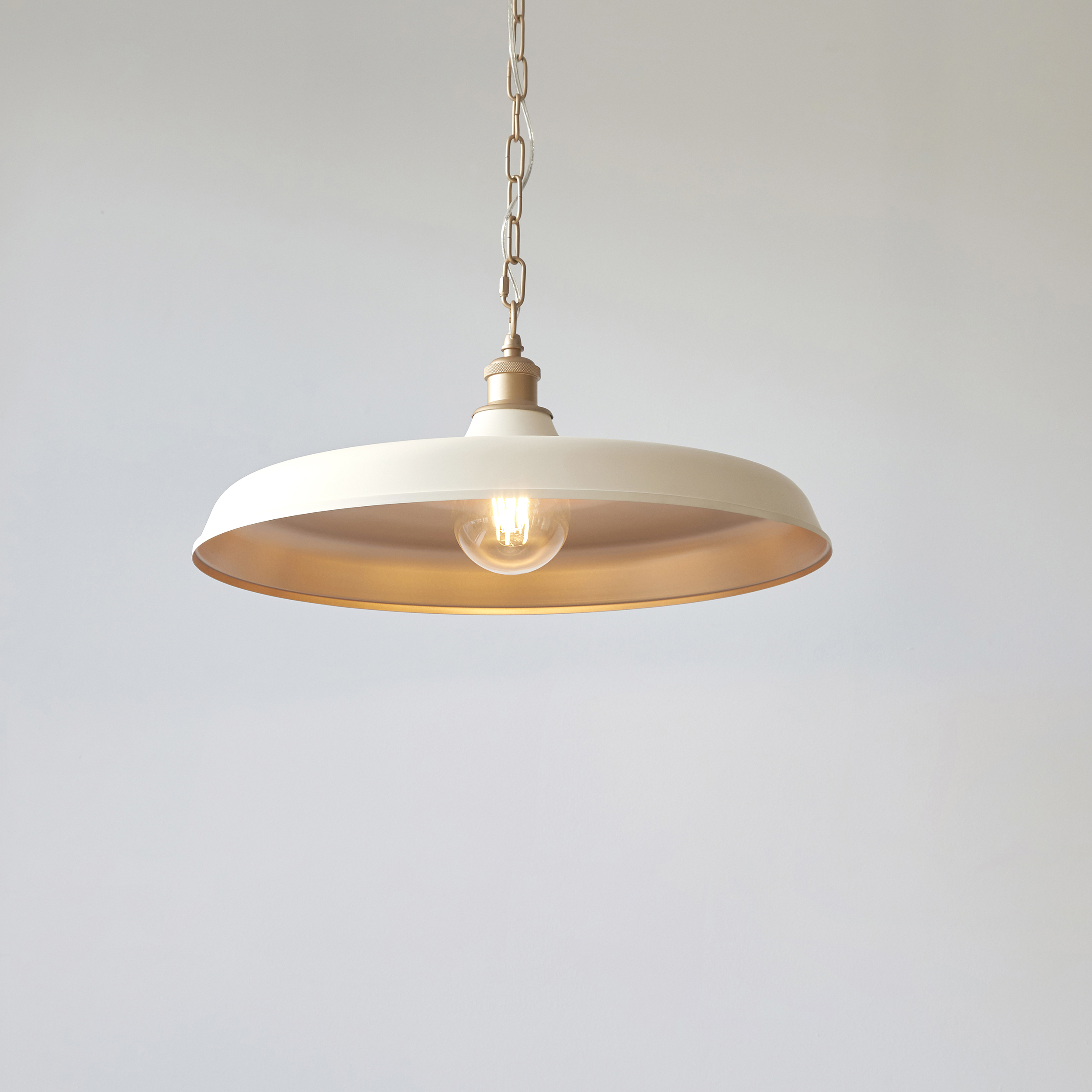 Verve Pendant Lamp, White, Gold Chain, 50cm