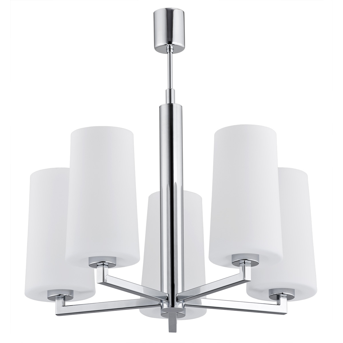 Melot 5 Light Chandelier, Chrome, Opal Shades, 51cm Width