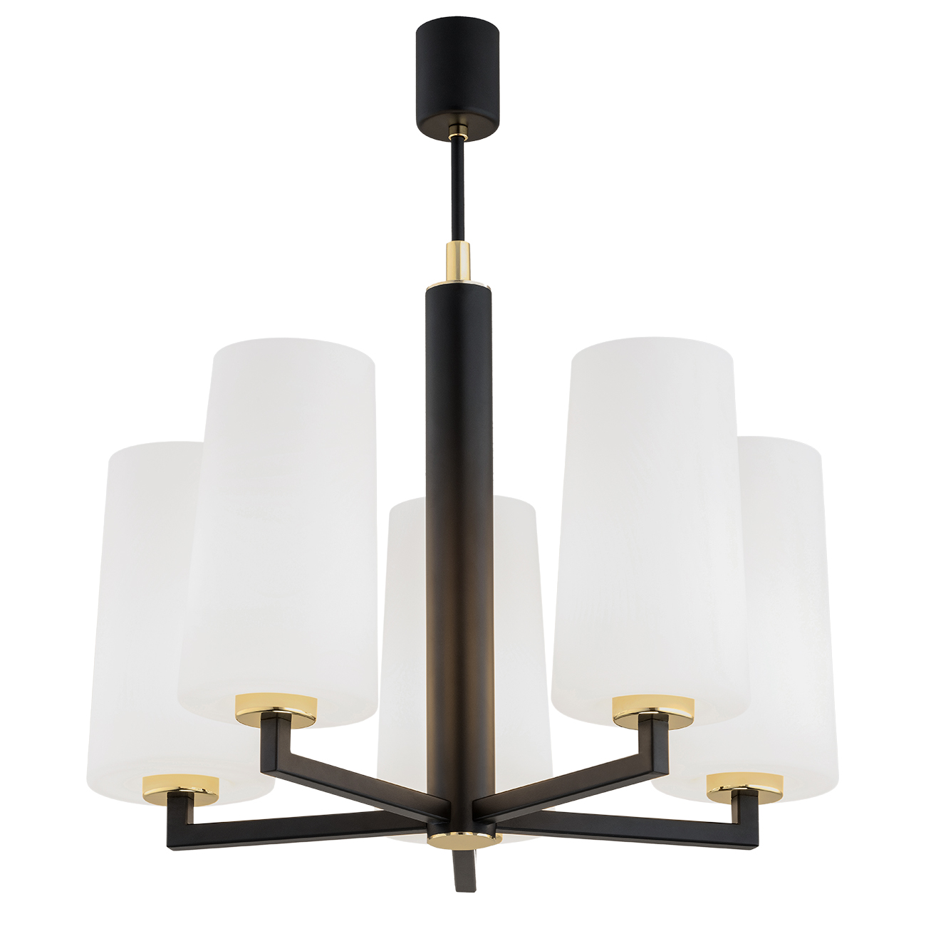 Melot 5 Lamp Chandelier, Black & Brass, Opal Shades, 51cm Width