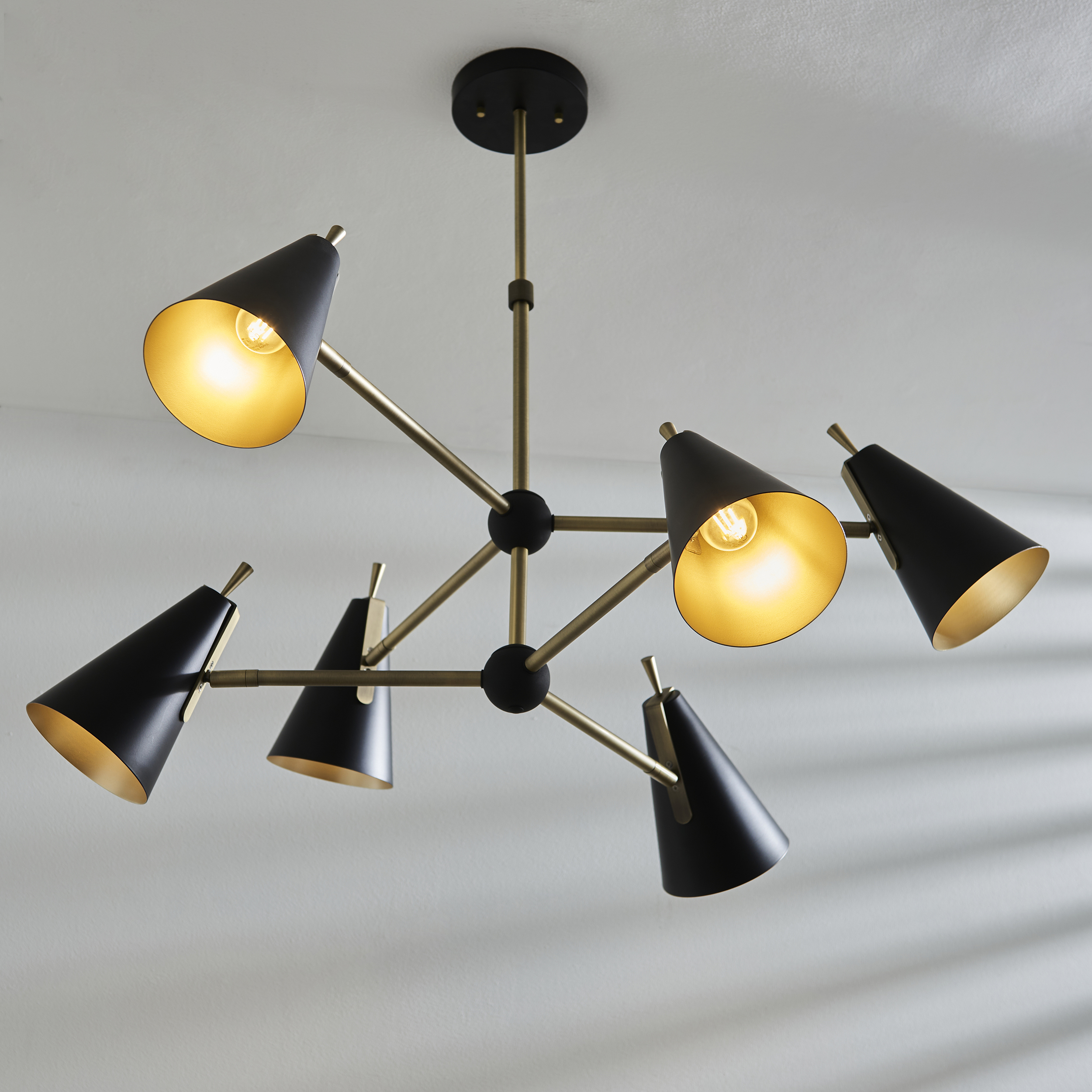 Errem Pendant Lamp, 6 Light, Black, Gold, 96cm