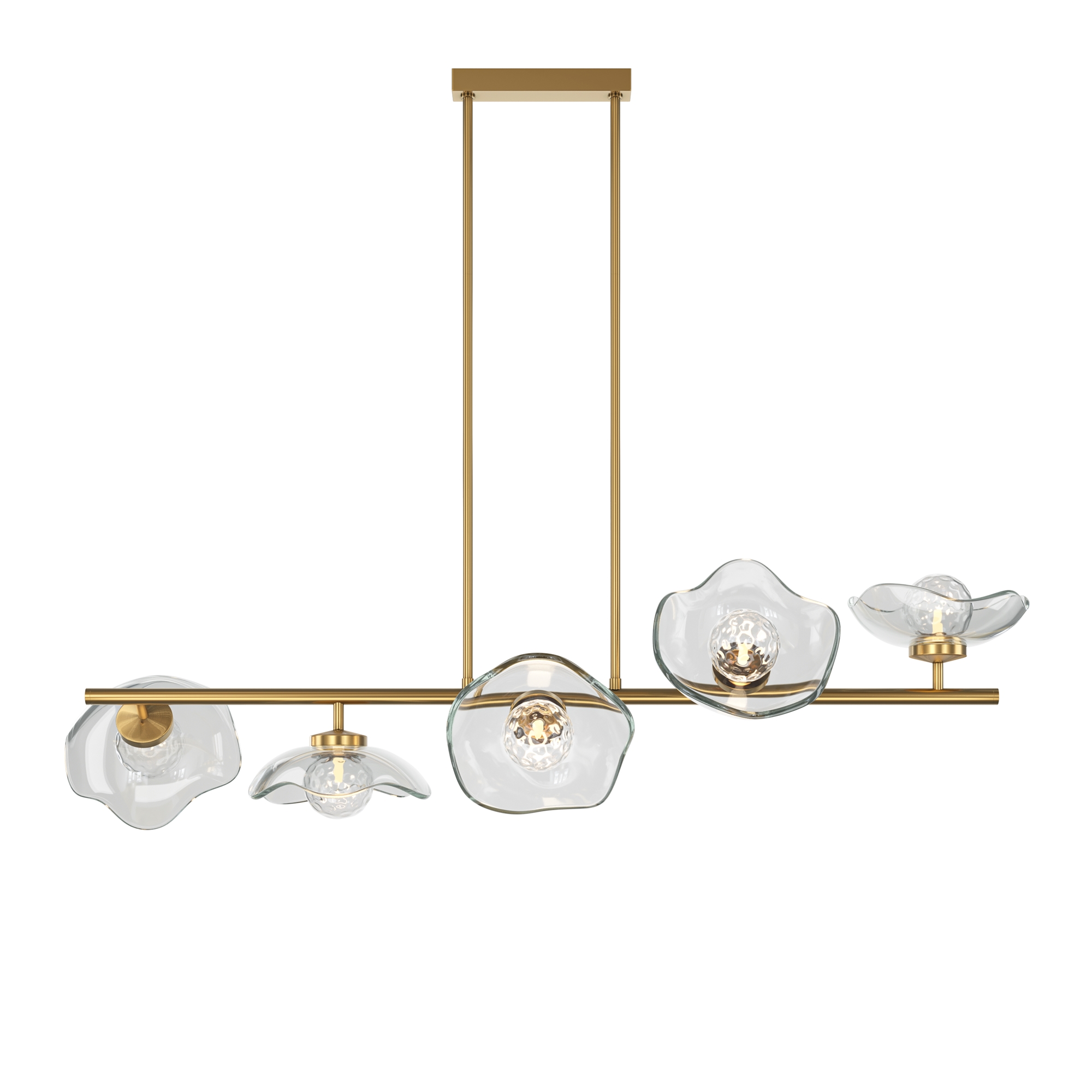Miracle Brass Bar Pendant Light, Metal, Clear Glass, 5 Lamp, 110cm Length