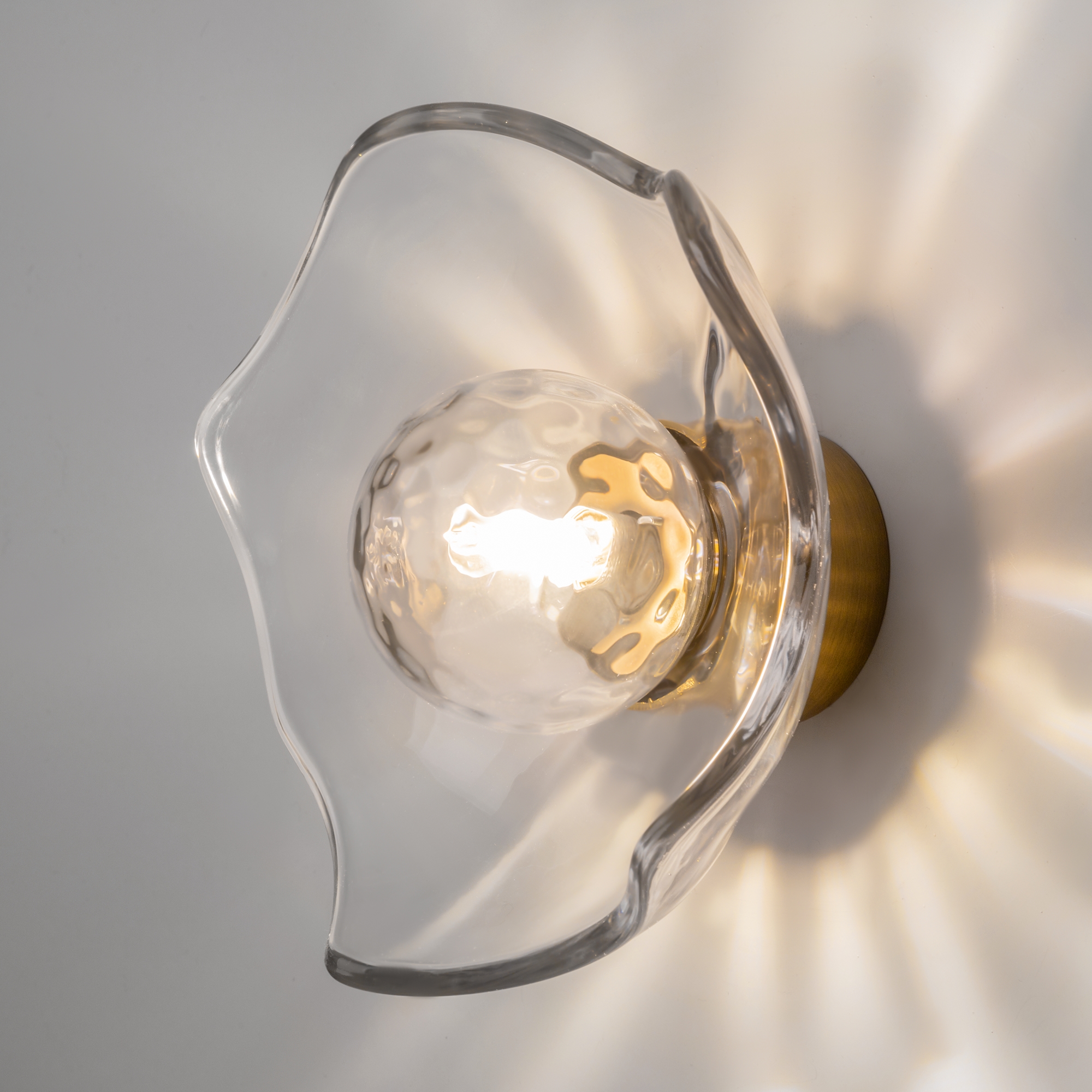 Miracle Single Glass Wall Light, Clear, Brass Metal, 31.5cm Wide