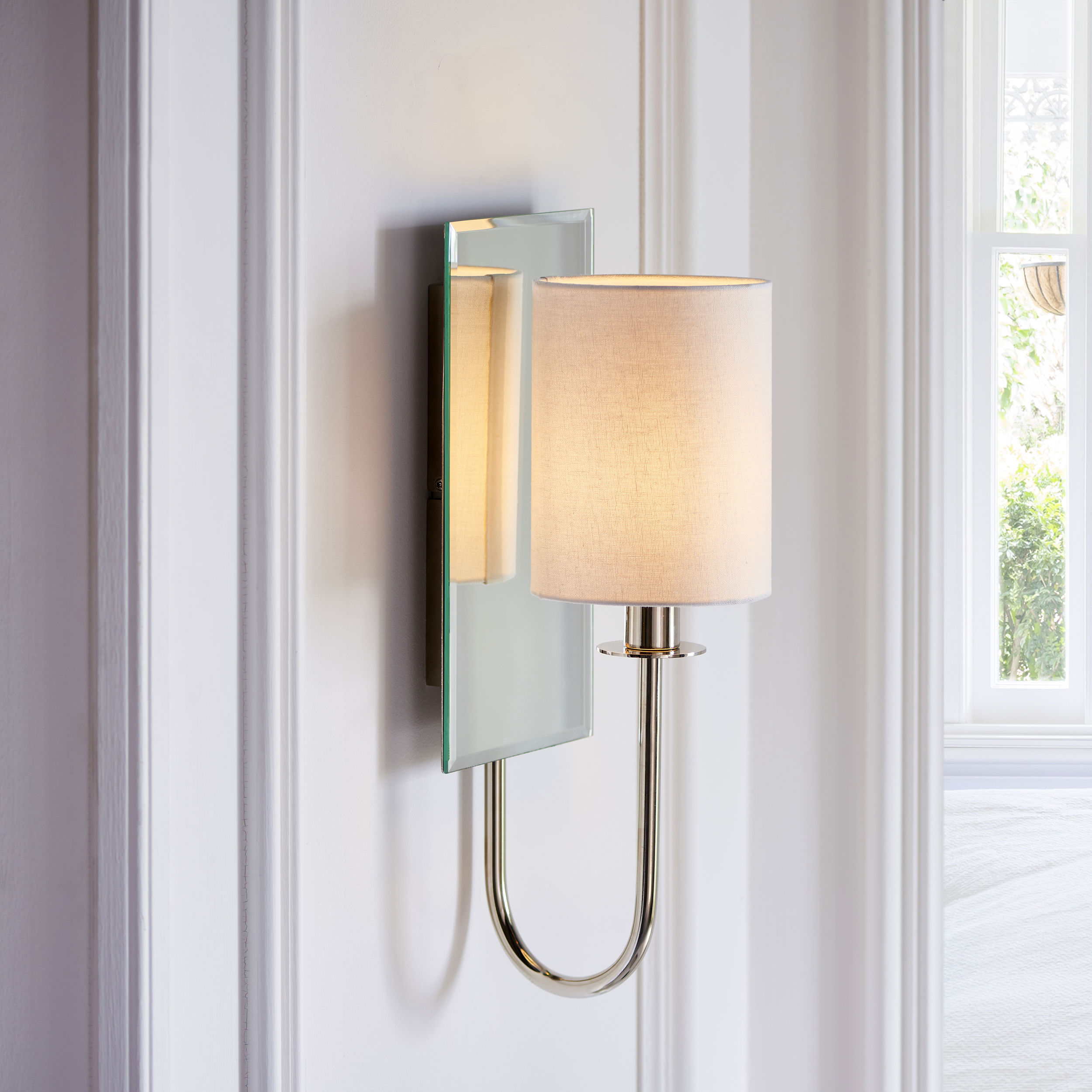 Glim Wall Lamp, Polished Nickel, White Shade