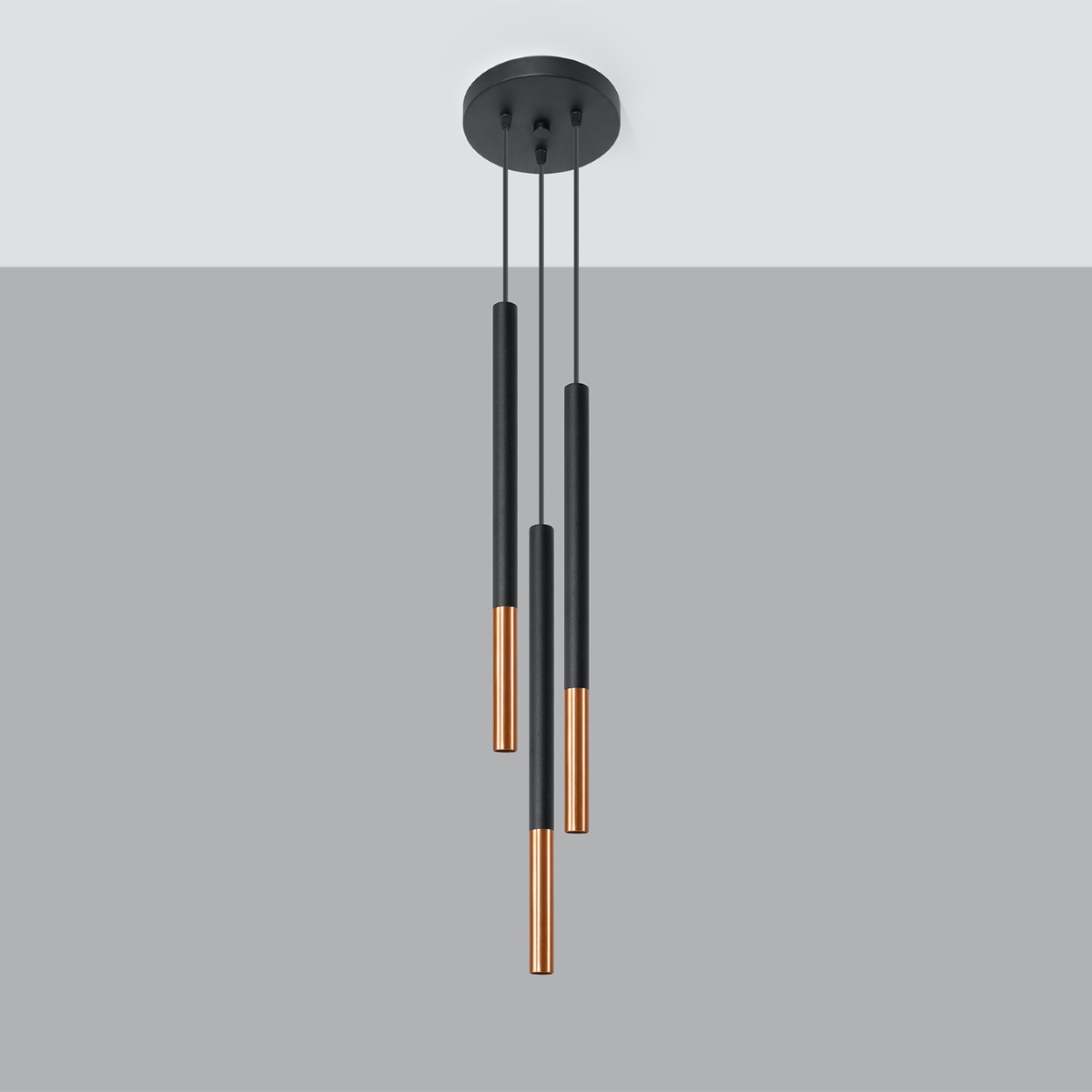 Mozaica Black & Copper Multi Drop Pendant Light, 3 Lamp, Metal, 20cm Diameter