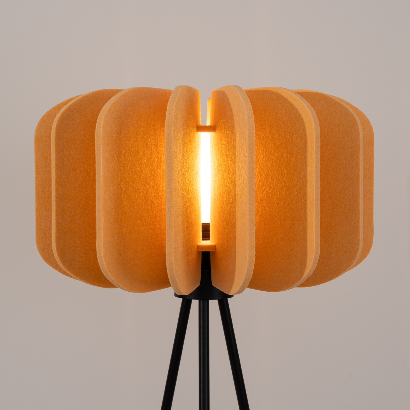 Malo Felt Floor Lamp, Yellow, Black Metal Base, 45cm Diameter, 1 Lamp