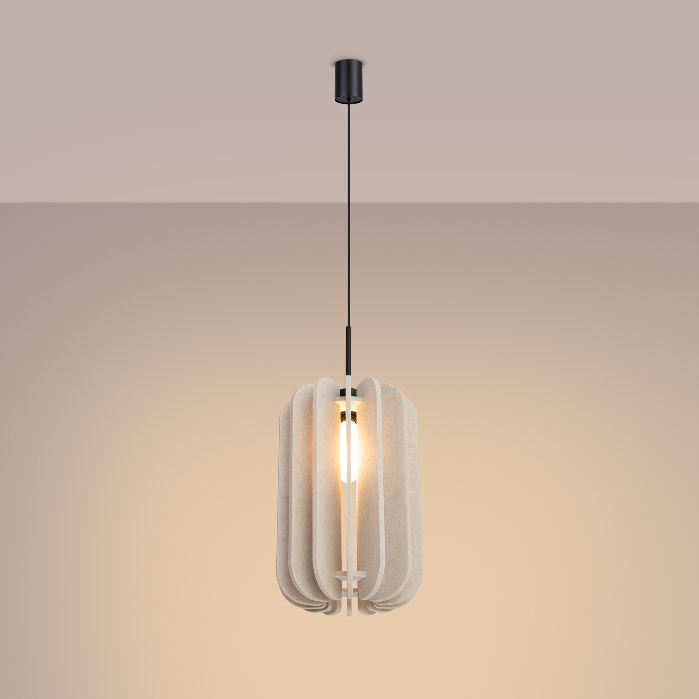 Malo Oval Felt Pendant Lamp, Beige Shade, 1 Light, 27cm Diameter