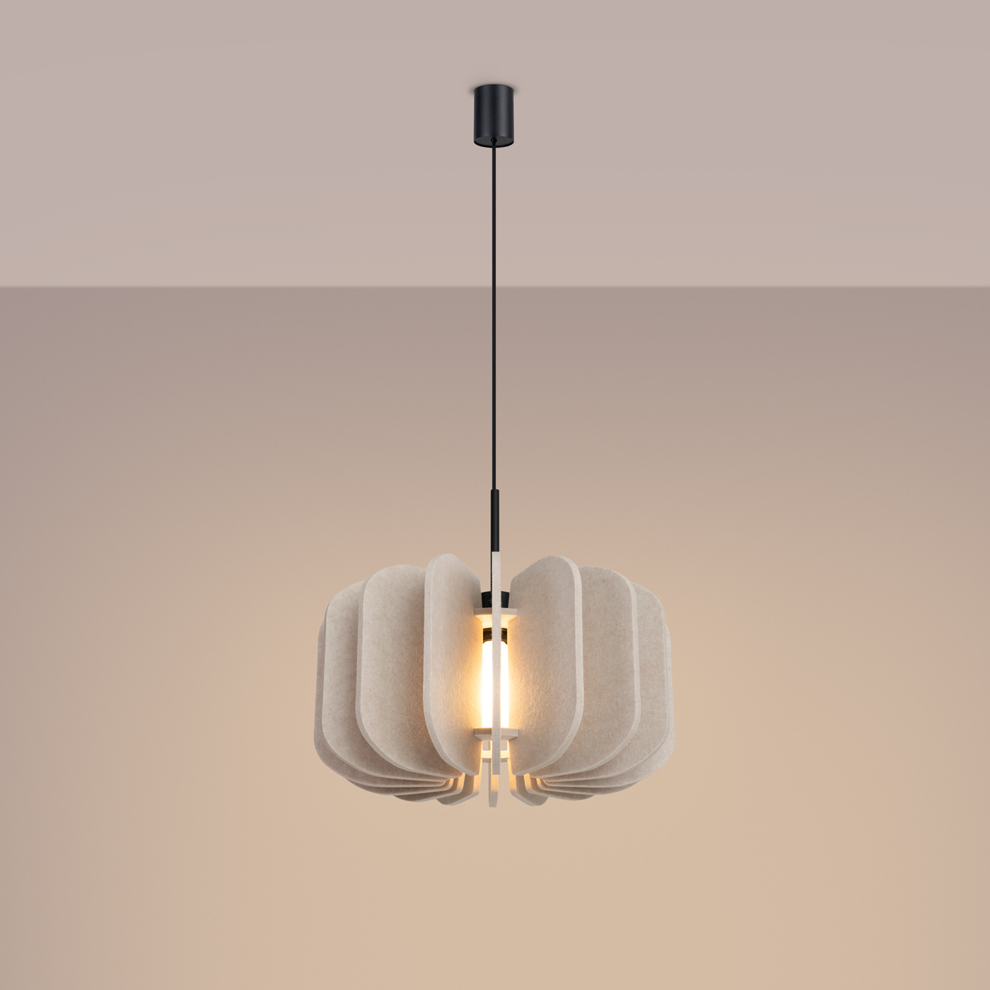 Malo Beige Pendant Lamp, Felt Shade, Black Metal, 45cm Diameter, 1 Light