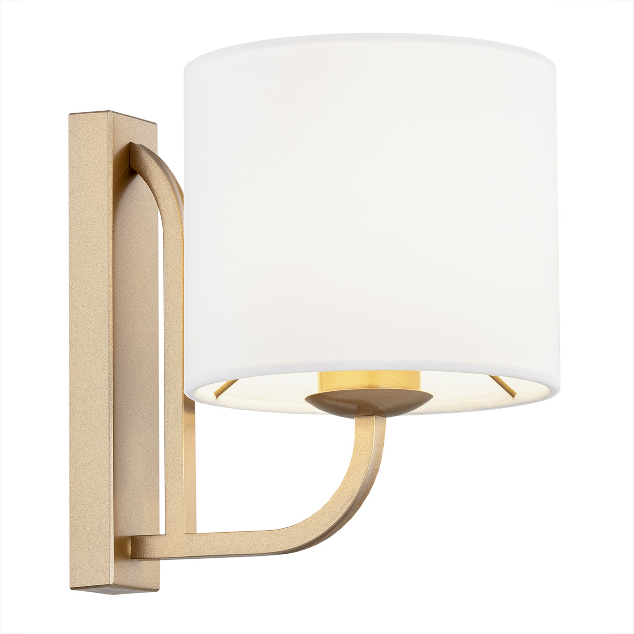Nello Wall Lamp, 1 Light, Old Gold, White Fabric Lampshade