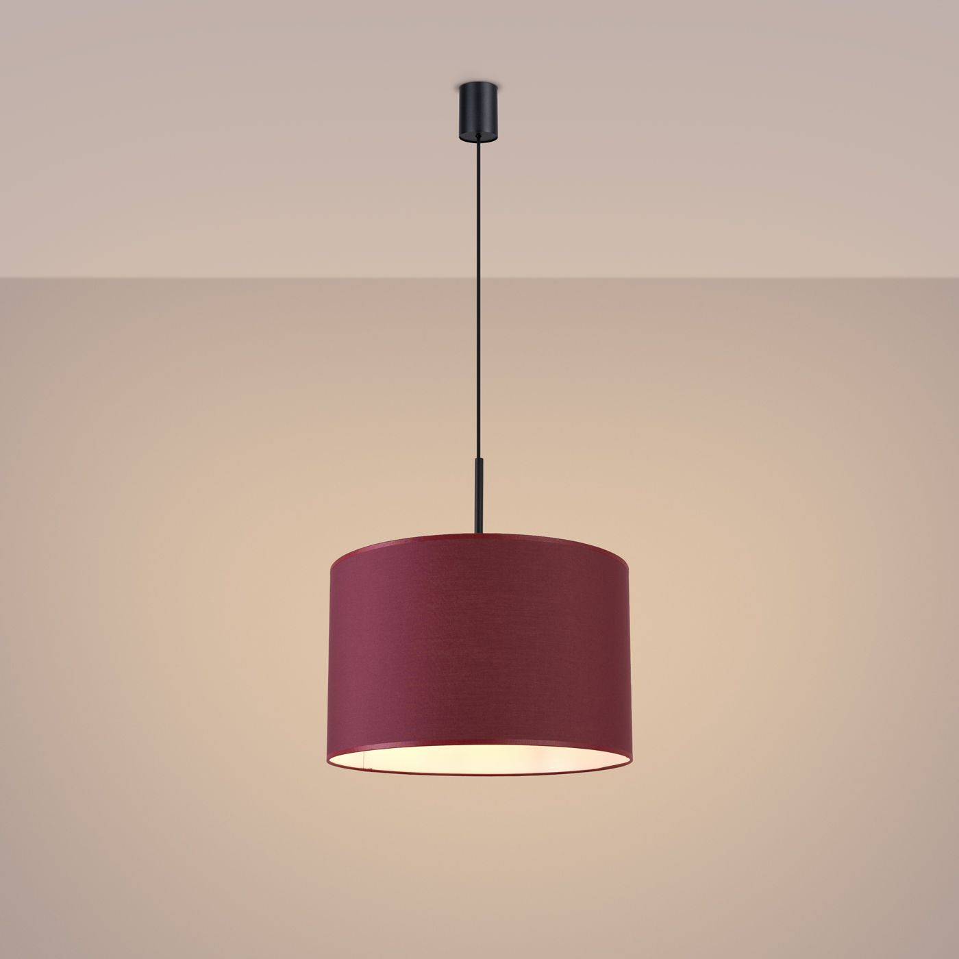 Evra Pendant Lamp, 1 Light, Burgundy Fabric Shade, Black Metal, 40cm Wide