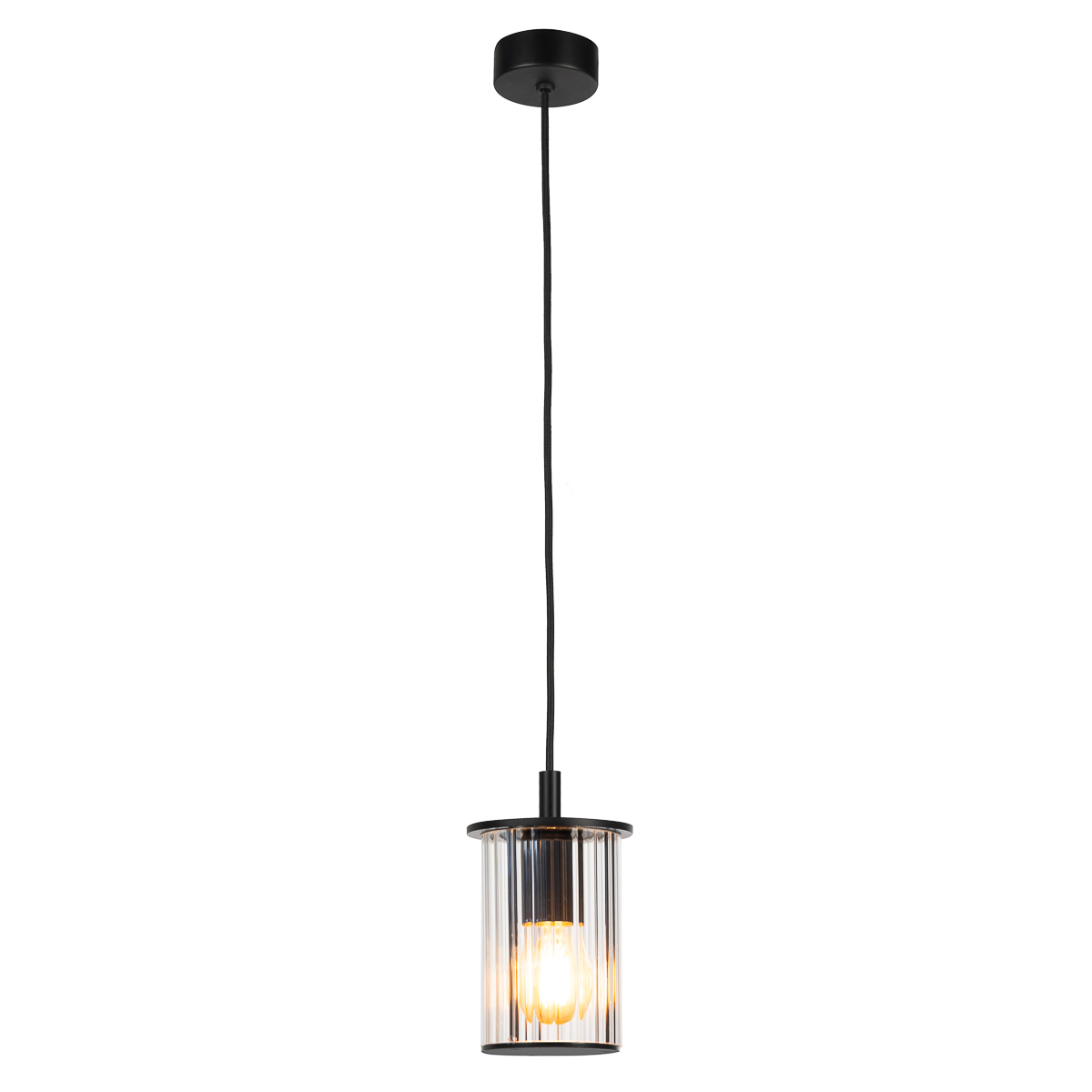 Nordfor IP44 Pendant Light, Black, Ribbed Glass, 1 Lamp, 12CM Width