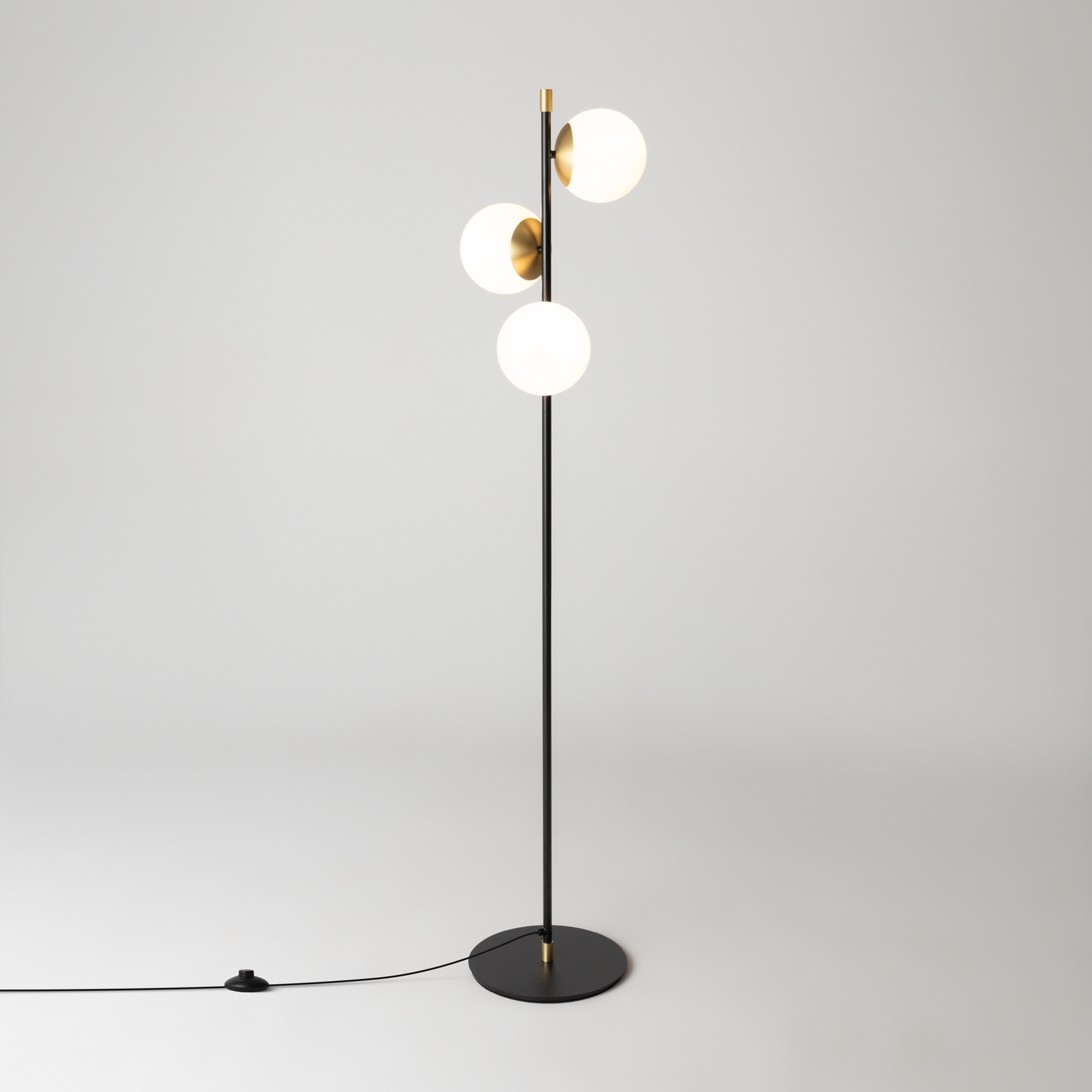 Nostalgia Floor Lamp, Black & Gold Metal, White Glass, 150cm Height