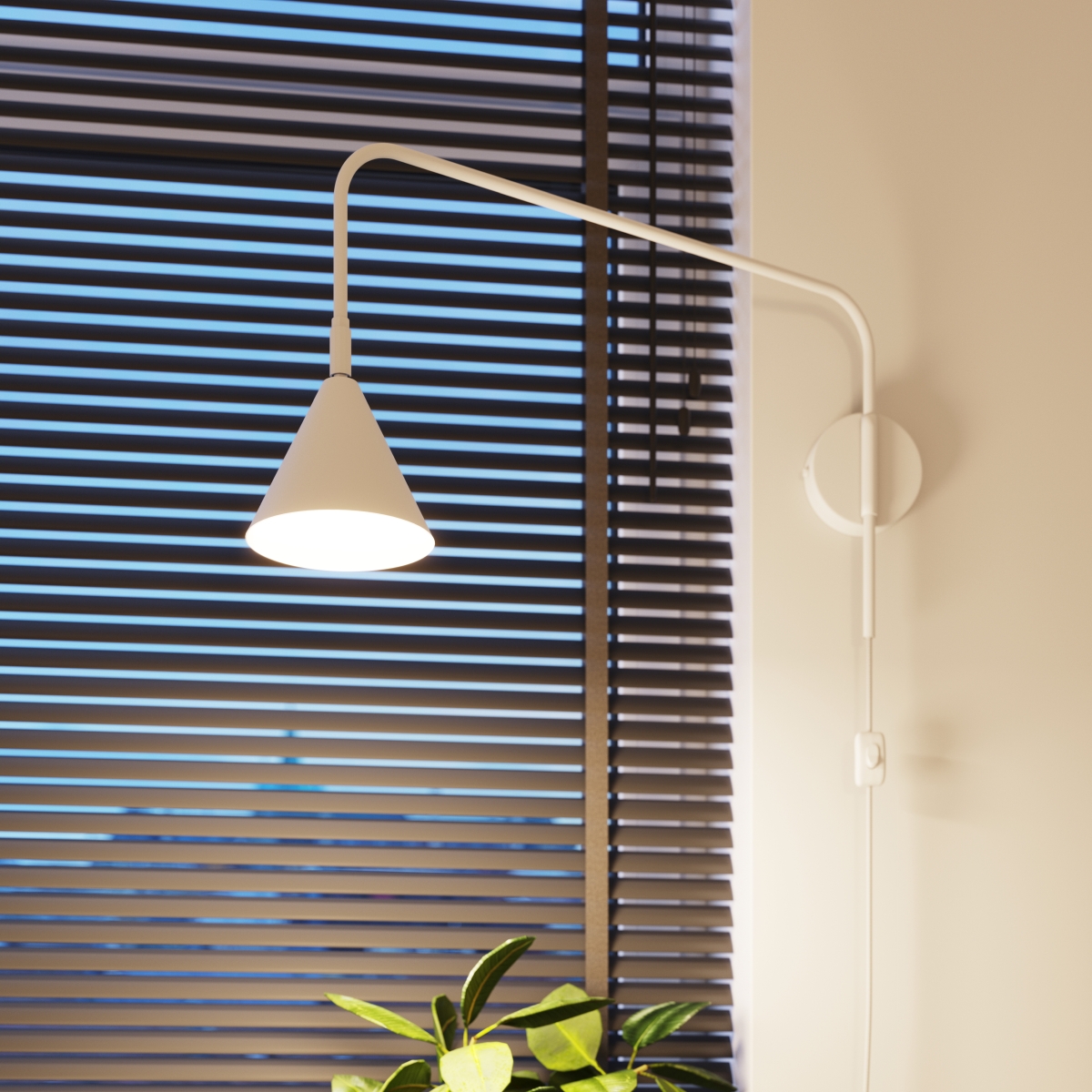 Knox White Plug-In Wall Light, Extended Swivel Arm, 61cm Depth