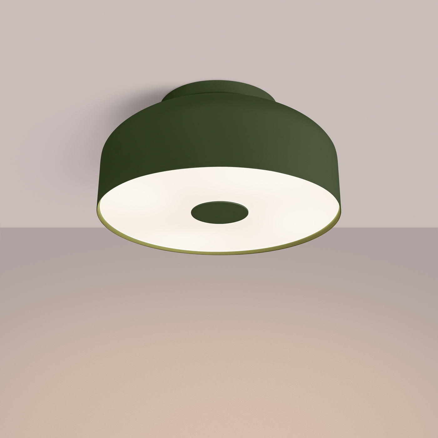 Omri Olive Green Ceiling Light, 4 Lamp, Round, Metal & PVC, 30cm Wide