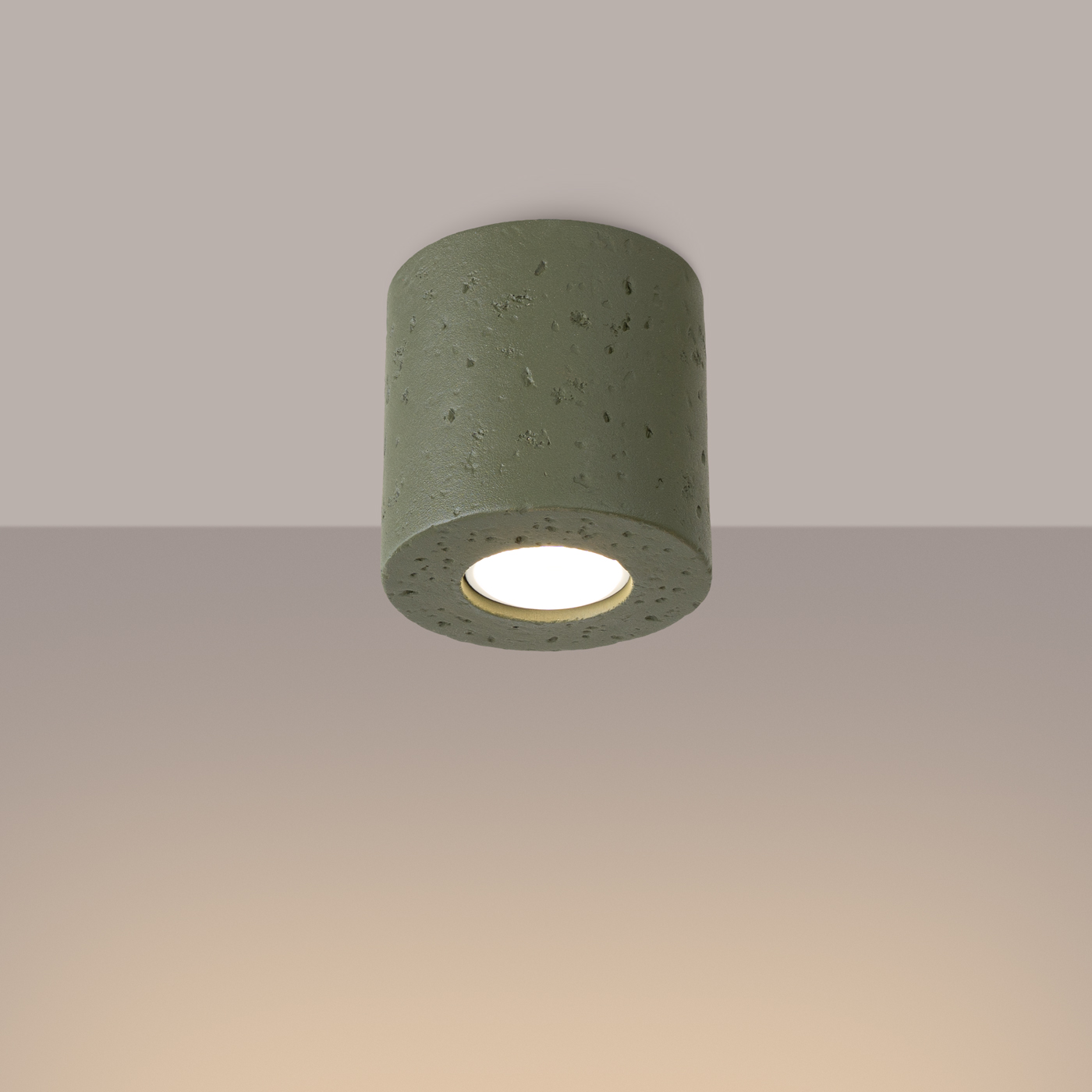 Orbital Olive Green Concrete Round Surface Spotlight, GU10, 1 Lamp, 10cm Diameter