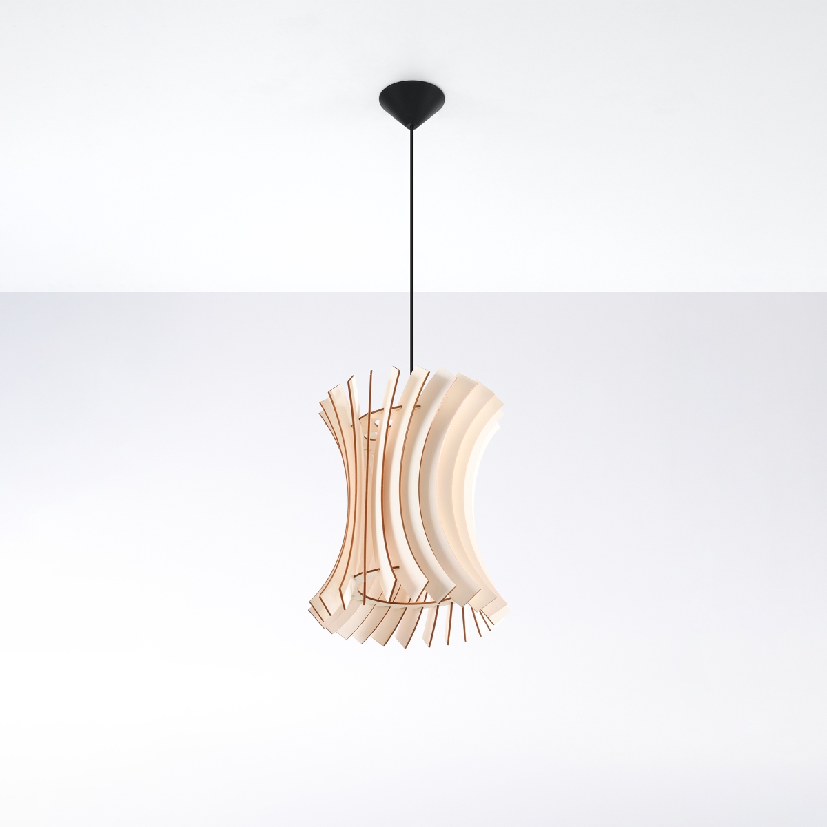 Auryana Curved Wood Pendant Light, 1 Lamp, Black Suspension, 30cm Wide
