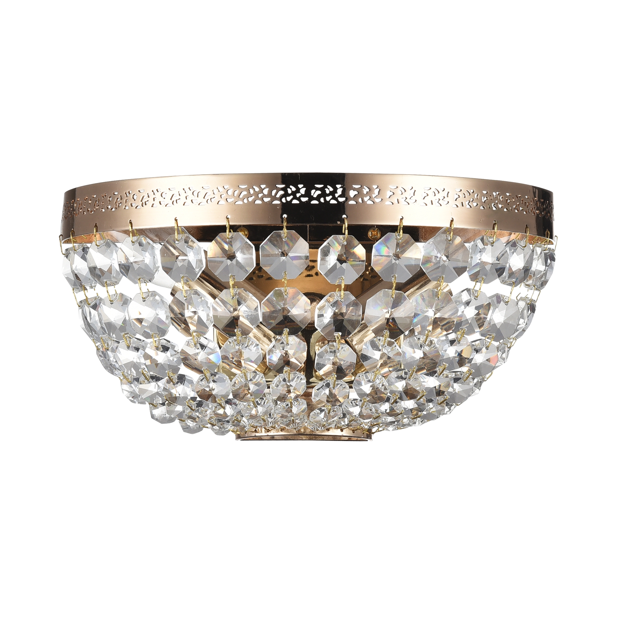 Ottilia Gold Wall Light, 2 Lamp,  Metal, Crystal Glass, 25cm Wide
