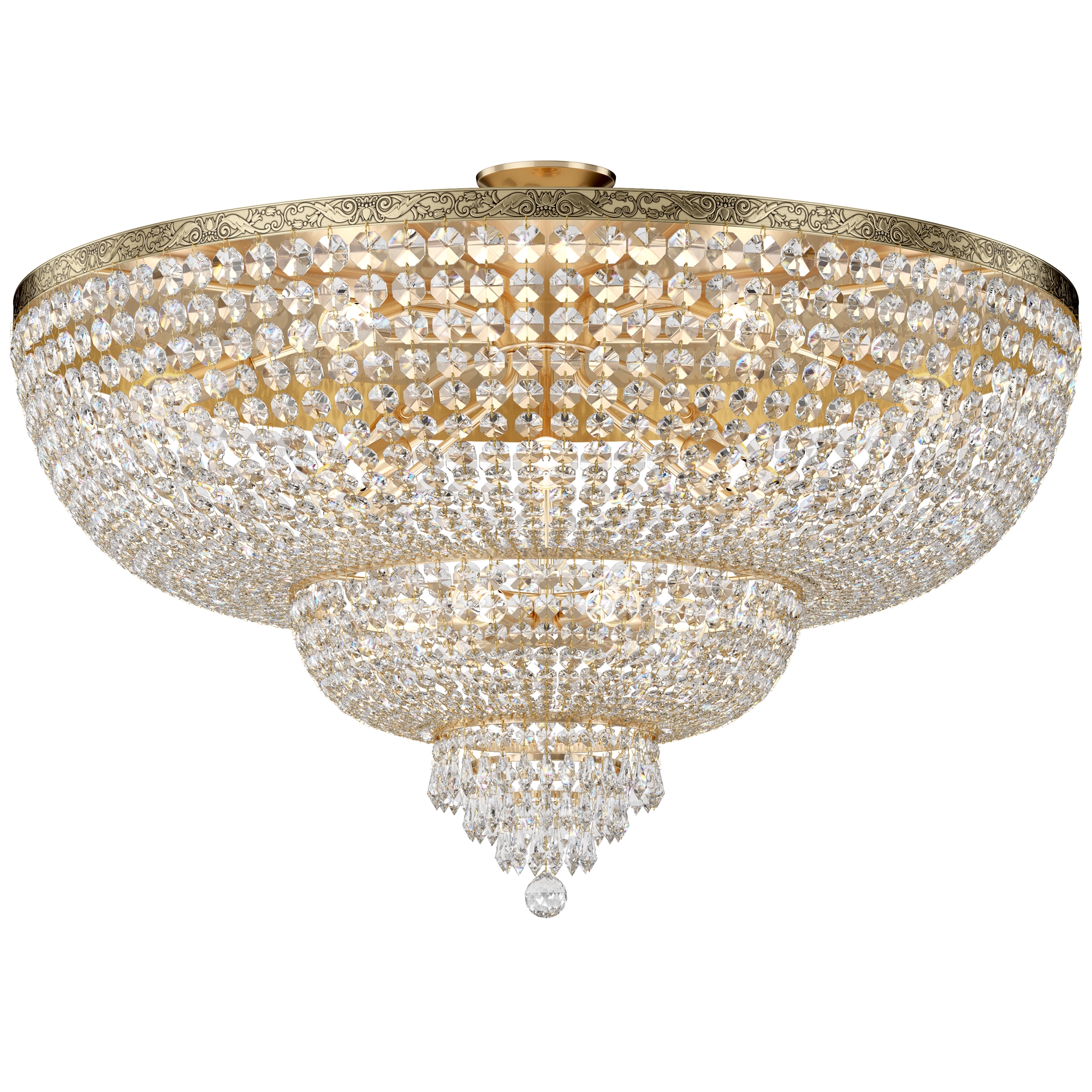 Palace 18 Light Tiered Ceiling Lamp, Gold Antique, Clear Crystal, 100cm Wide