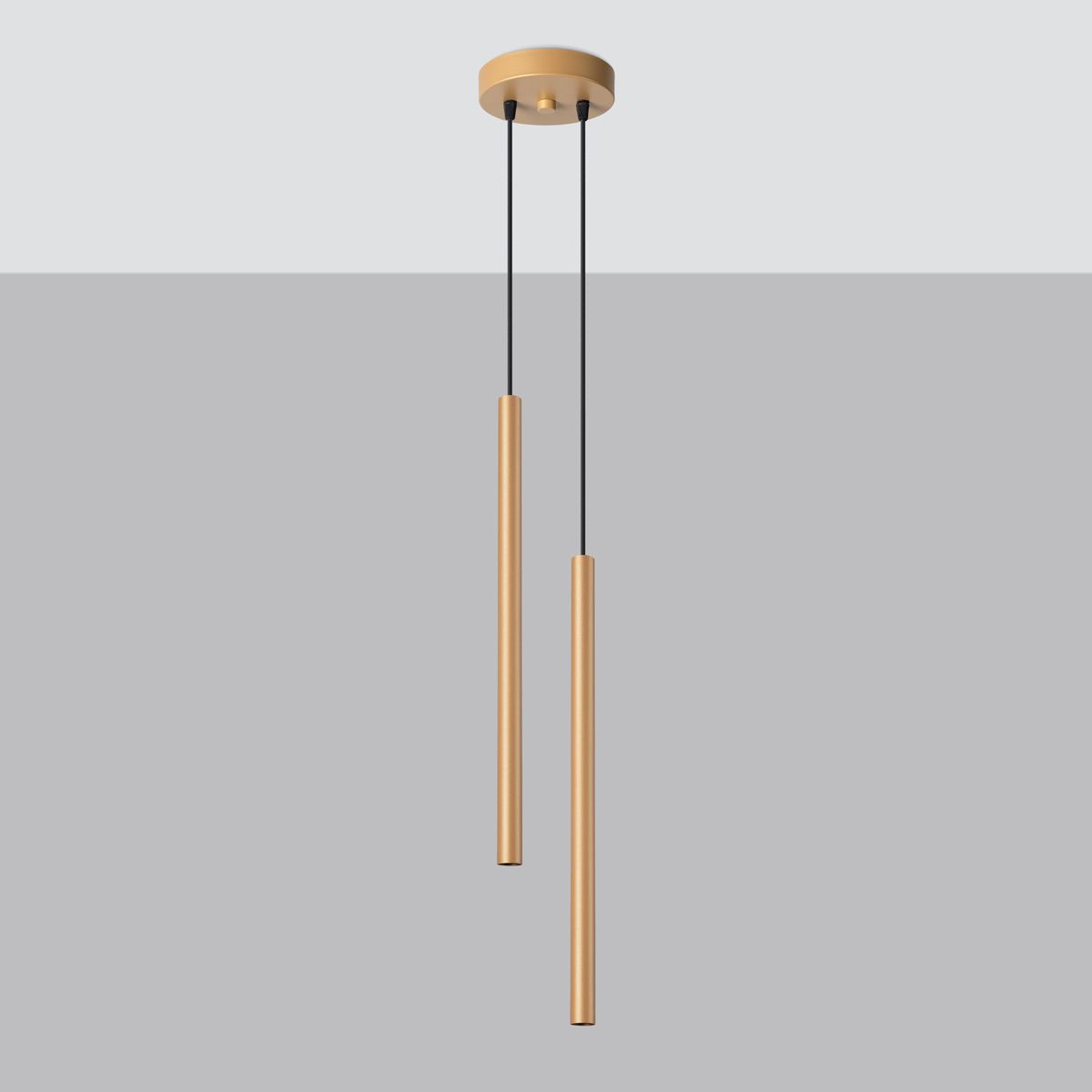 Vaslow 2 Light Tube Pendant Light, Matt Gold Metal, 15cm Diameter