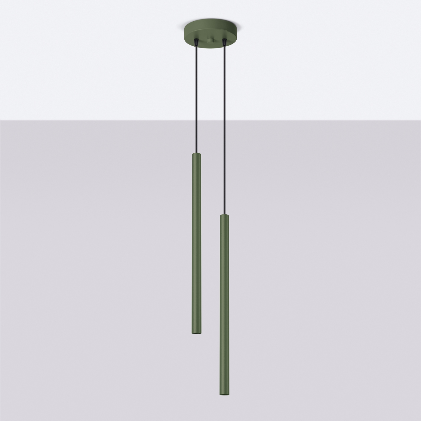 Vaslow 2 Lamp Tube Pendant Light, Olive Green, 15cm Diameter