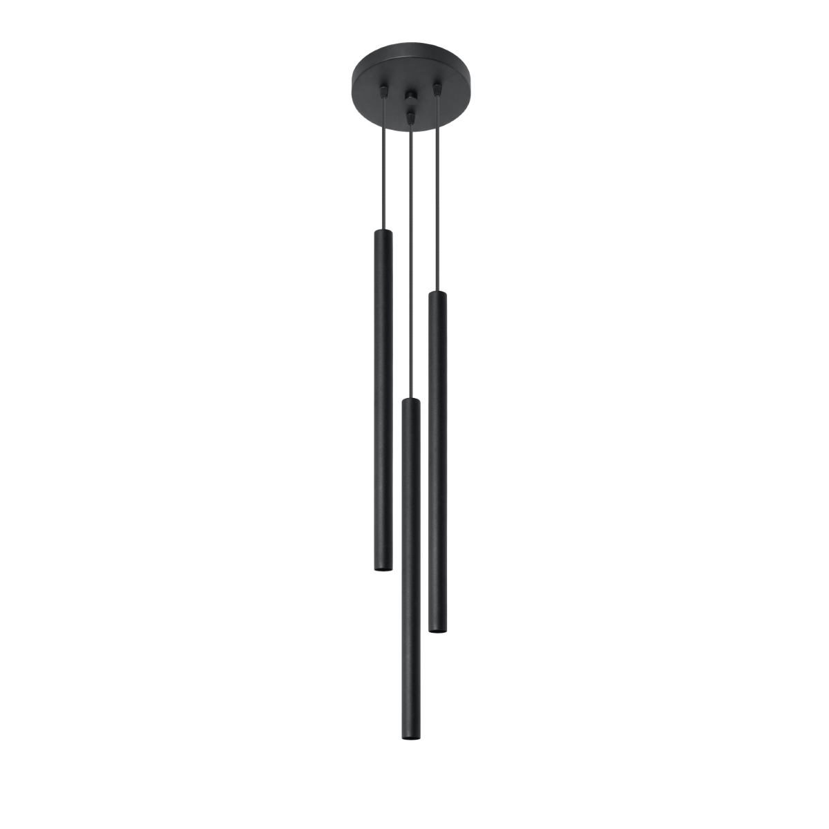 Vaslow 3 Lamp Multi Drop Tube Pendant Lamp, Black Metal, 19.5cm Diameter