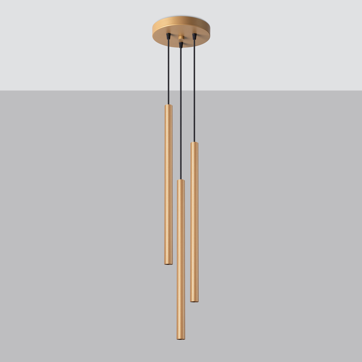 Vaslow 3 Light Multi Drop Tube Pendant Light, Matt Gold Metal, 20cm Diameter