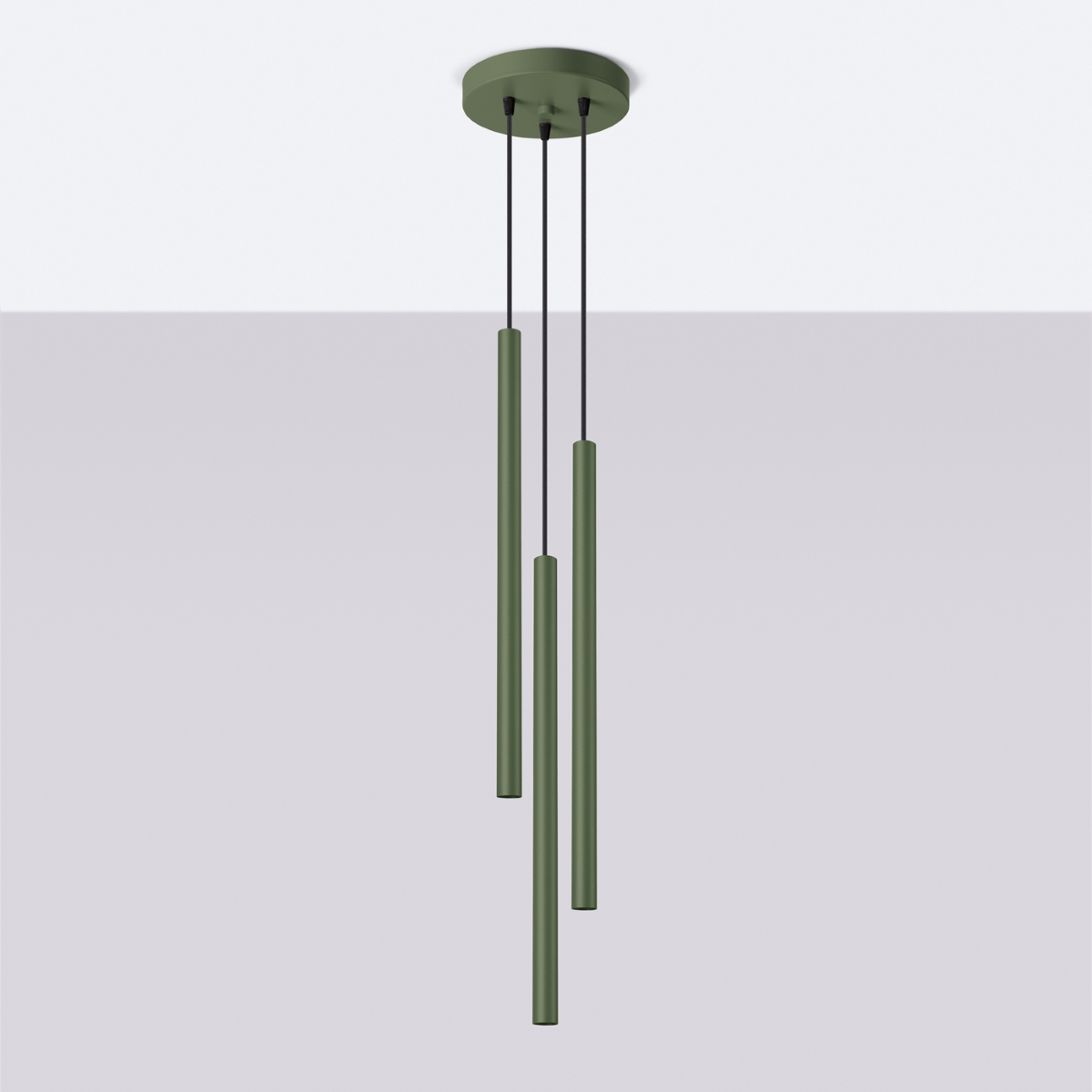 Vaslow 3 Light Multi Drop Tube Pendant Lamp, Olive Green, 19.5cm Diameter