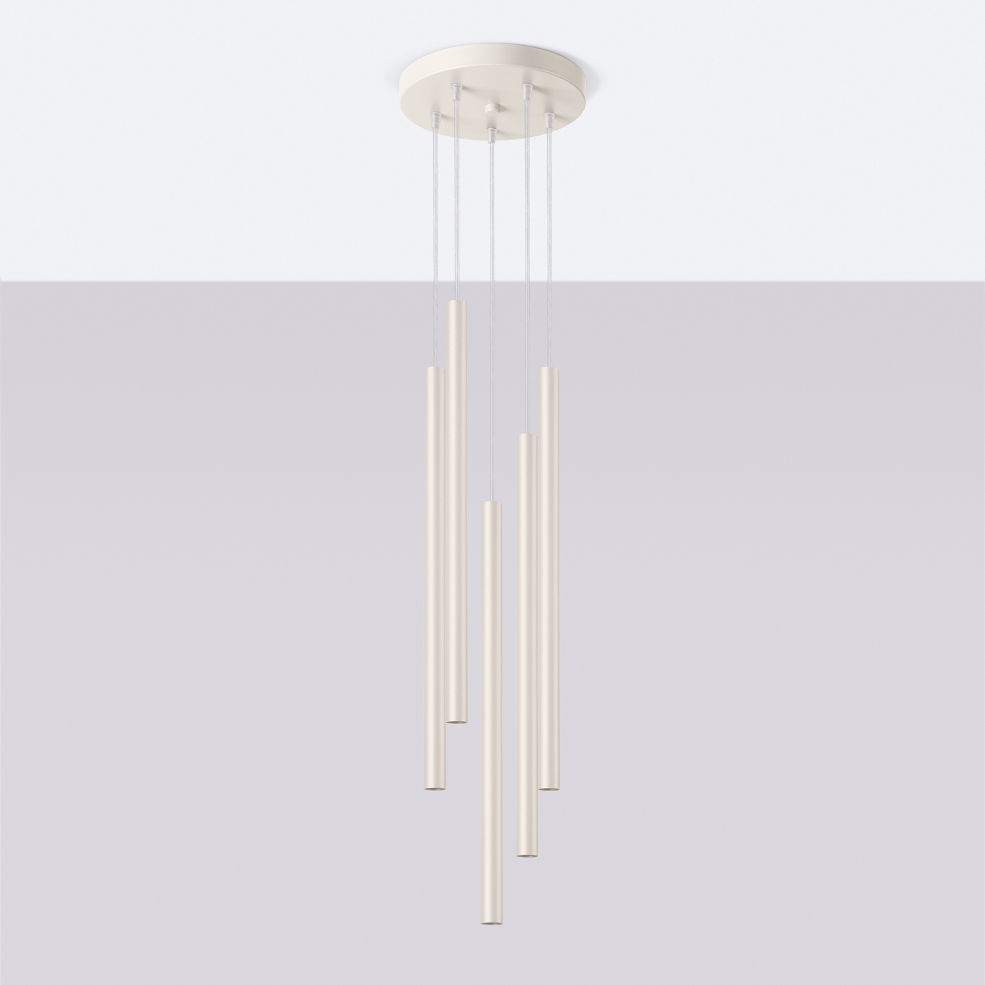 Vaslow 5 Lamp Multi Drop Tube Pendant Lamp, Beige, 25cm Diameter
