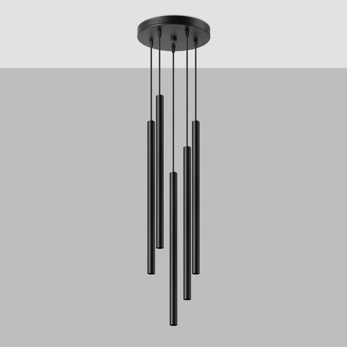 Vaslow 5 Light Multi Drop Tube Pendant Light, Black Metal, 25cm Diameter