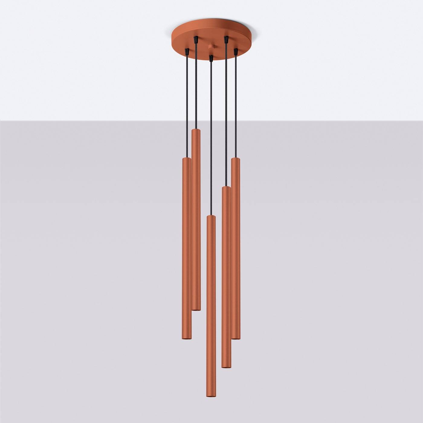 Vaslow 5 Light Multi Drop Tube Pendant Lamp, Ochre Terracotta, 25cm Diameter