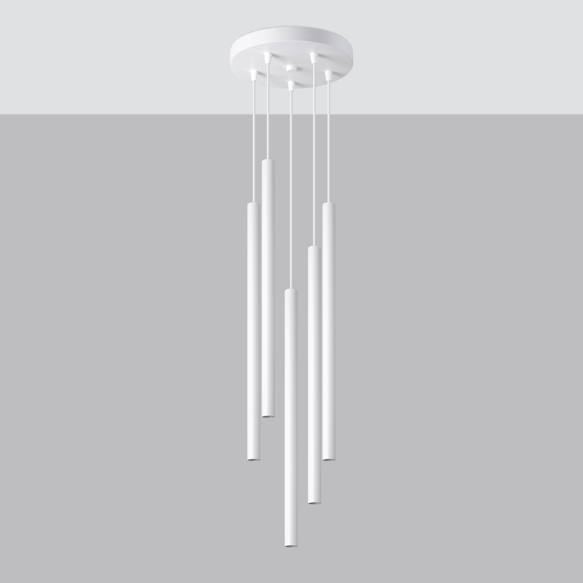 Vaslow 5 Lamp Multi Drop Tube Pendant Light, White Metal, 25cm Diameter