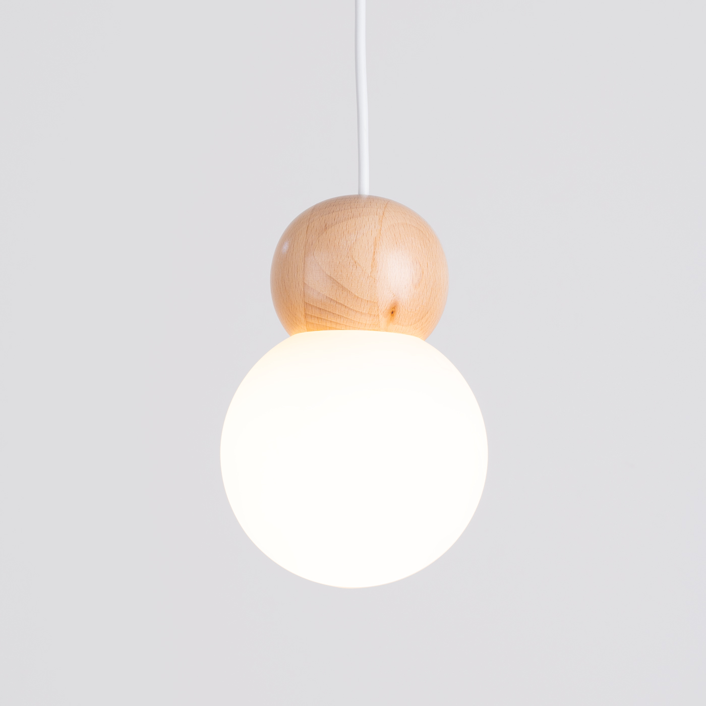 Pekon Natural Wood Pendant Lamp, White Glass, 1 Light, 11cm Diameter