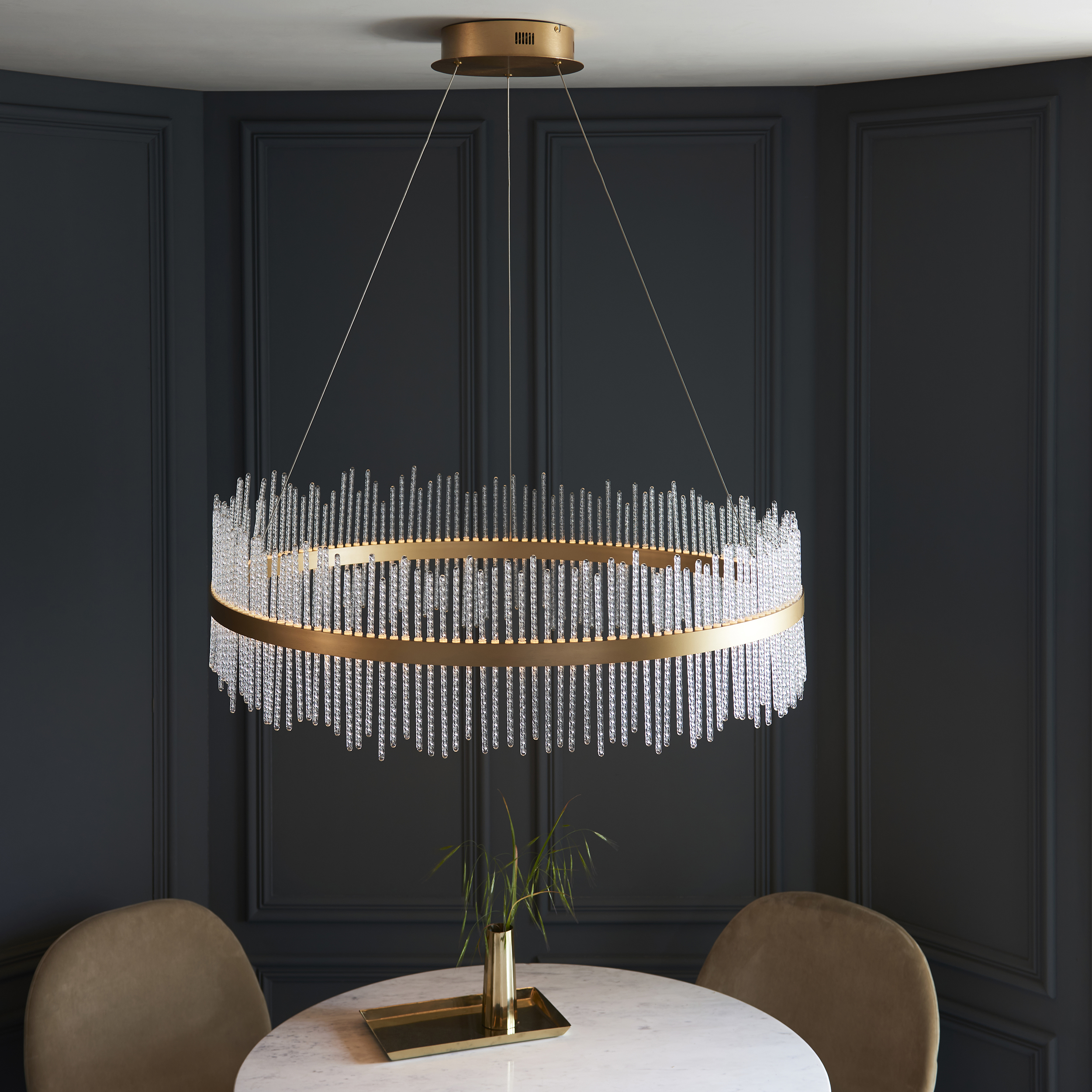 Netus Extra Large Pendant Light, LED, Gold, Ring, Glass, 89cm