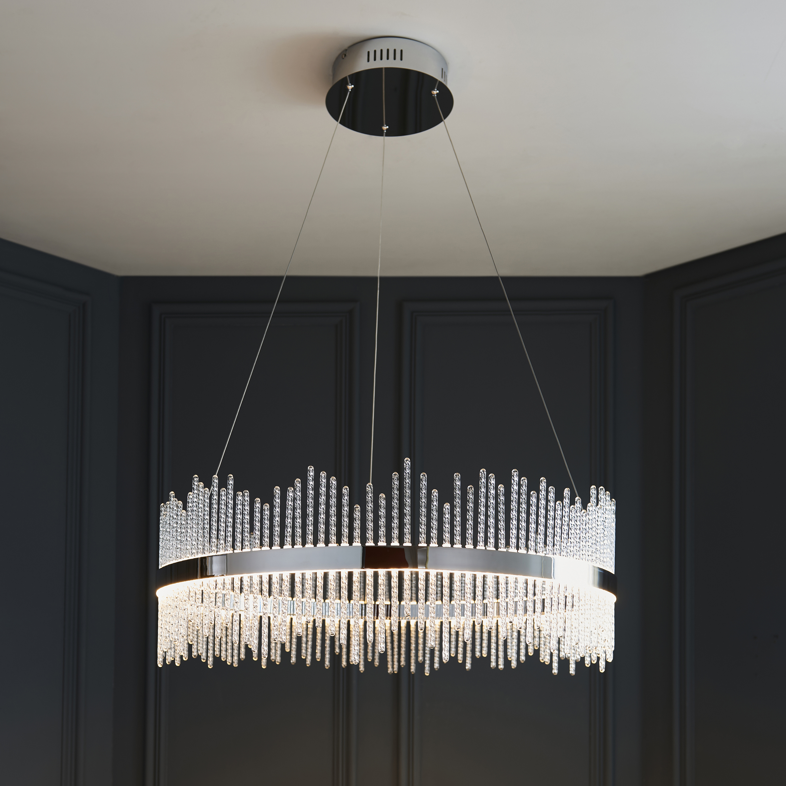 Netus Large Pendant Lamp, LED, Chrome, Ring, Glass, 70cm