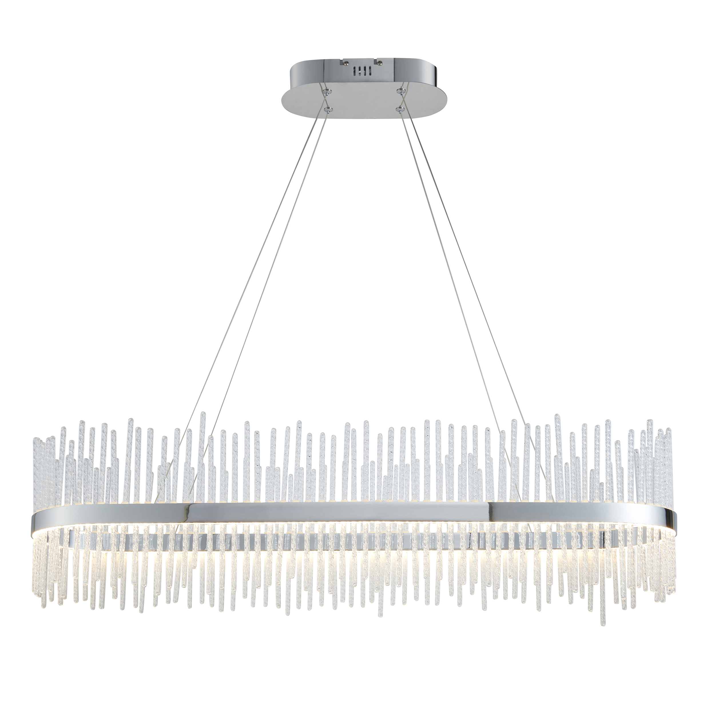 Netus Oval Pendant Light, LED, Chrome, Glass Rods, 95cm