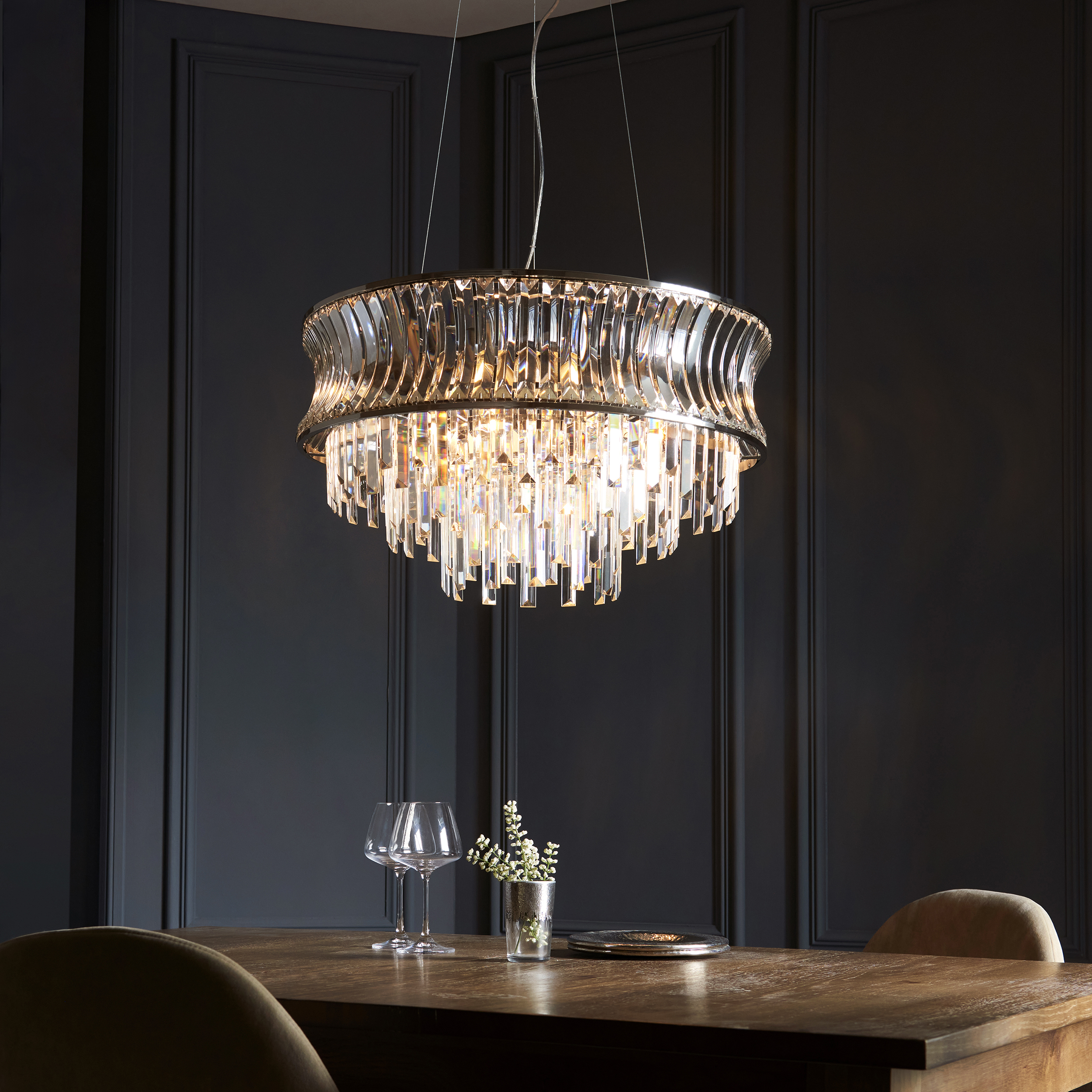 Ares Chandelier, Crystal, Polished Nickel, Clear, 9 Light, 61cm