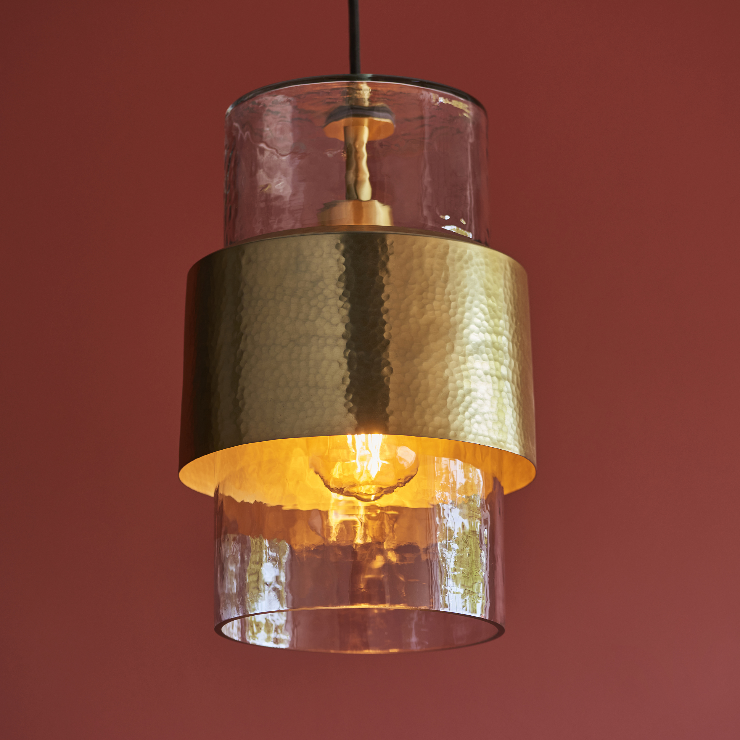 Haruto Glass Pendant light, Single Lamp, Brass, 19.5cm