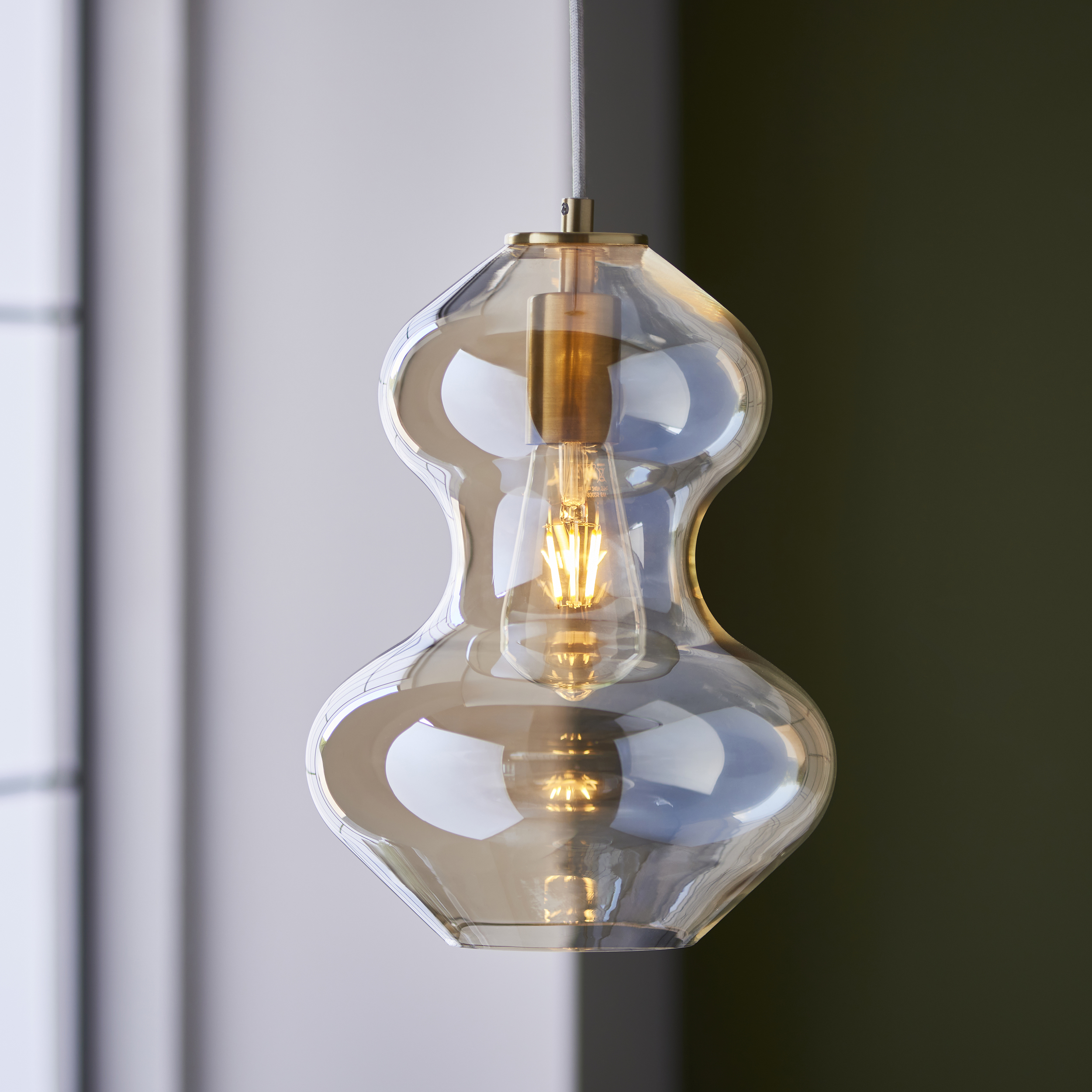 Zephyr Pendant light, Single, Satin brass, Tinted Glass, 23cm