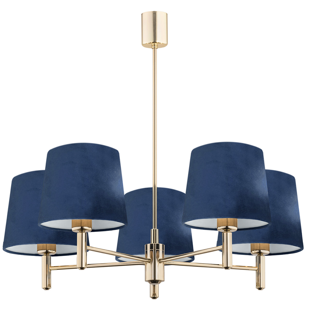 Ponta 5 Light Chandelier, Brass, Navy Blue Shades, 71cm